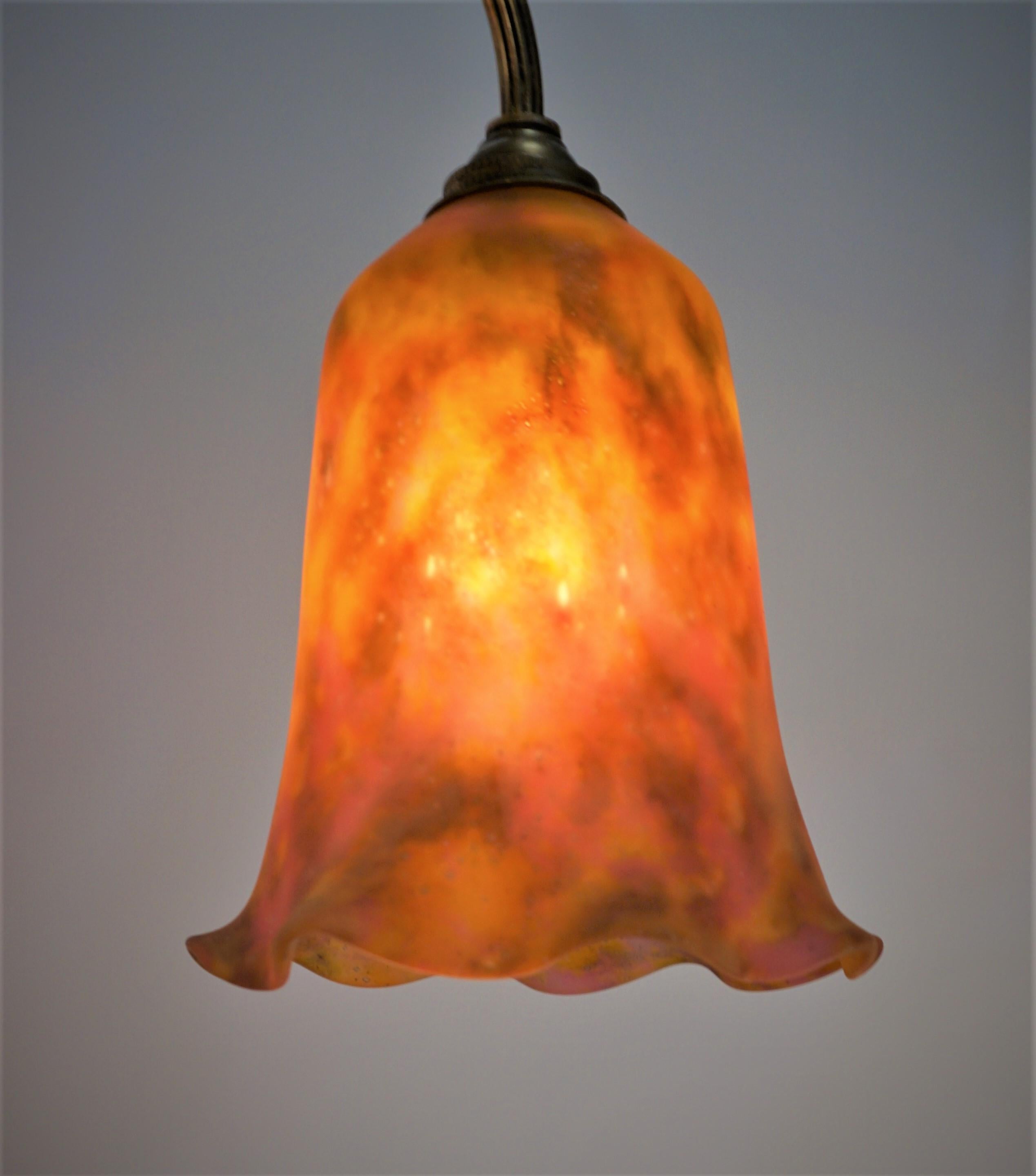French Daum Nancy Blown Glass Bronze Chandelier For Sale