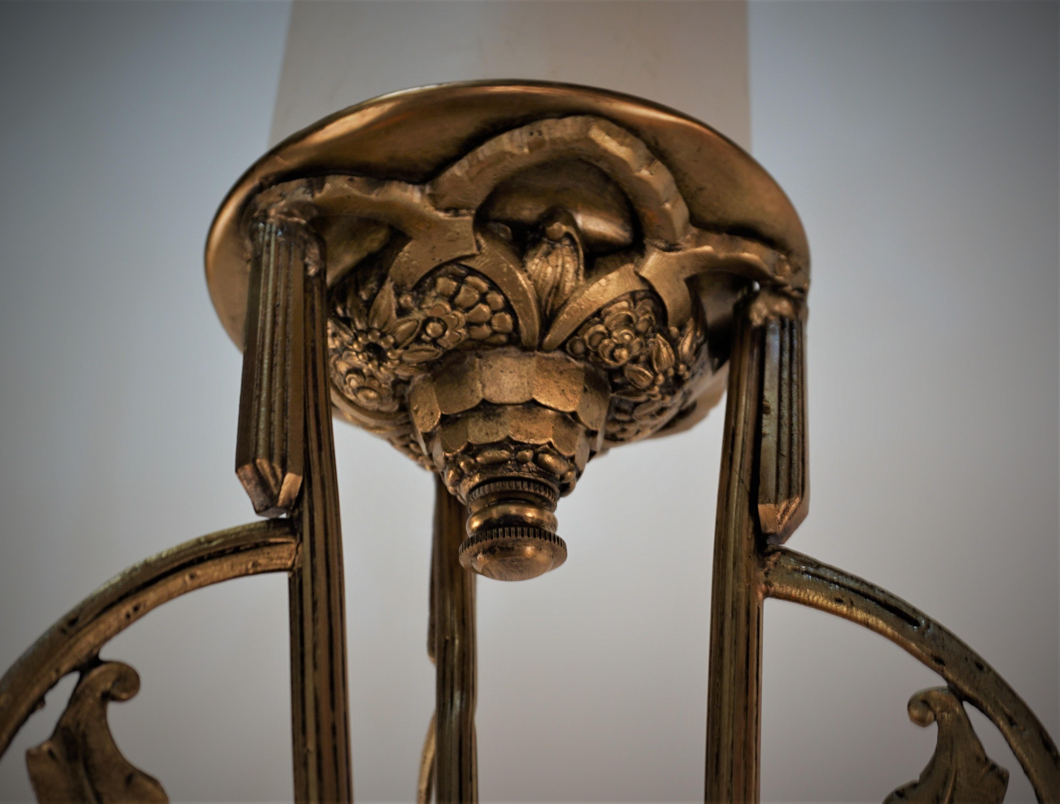 Early 20th Century Daum Nancy Blown Glass Bronze Chandelier For Sale
