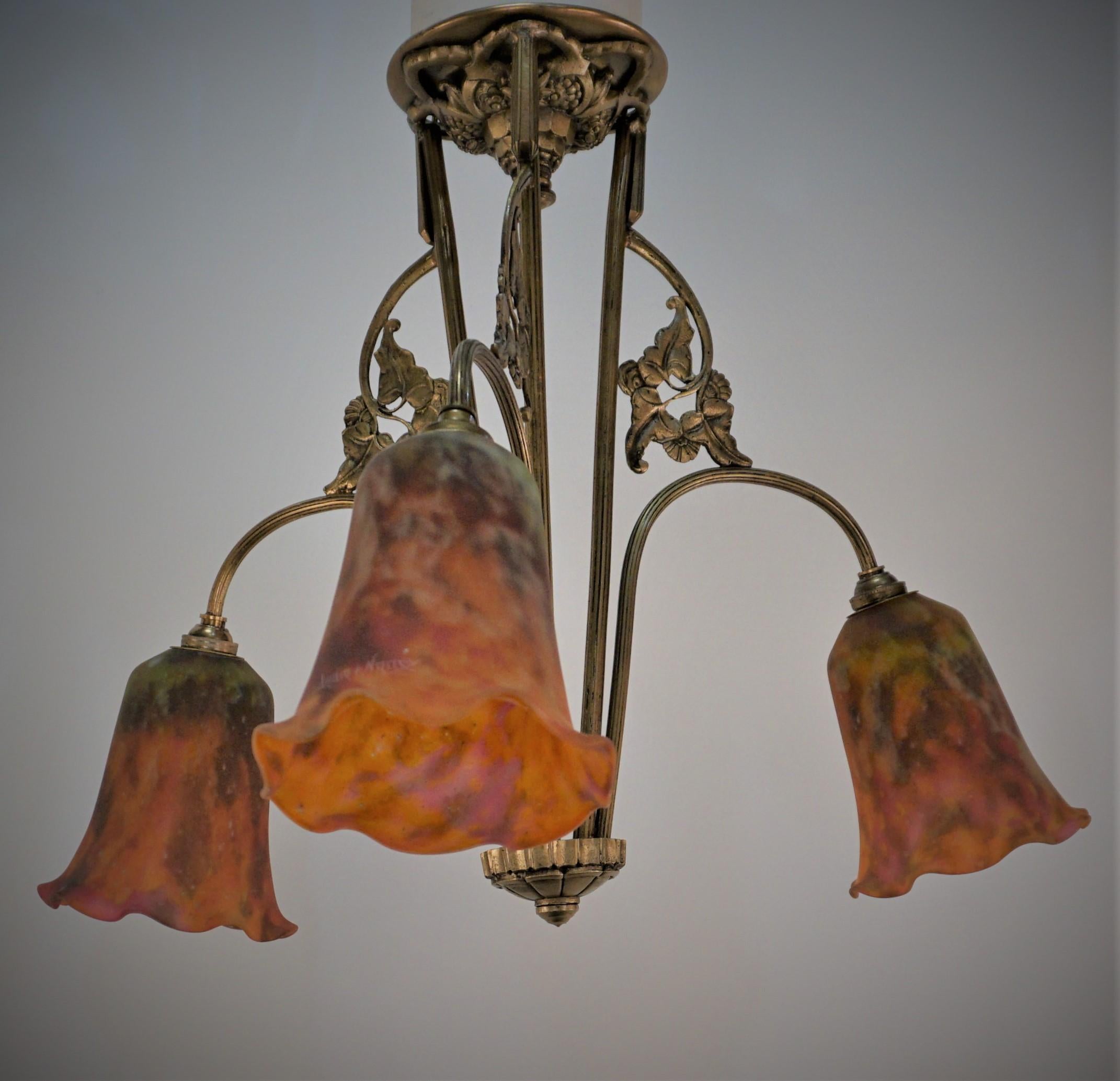 Daum Nancy Blown Glass Bronze Chandelier For Sale 3