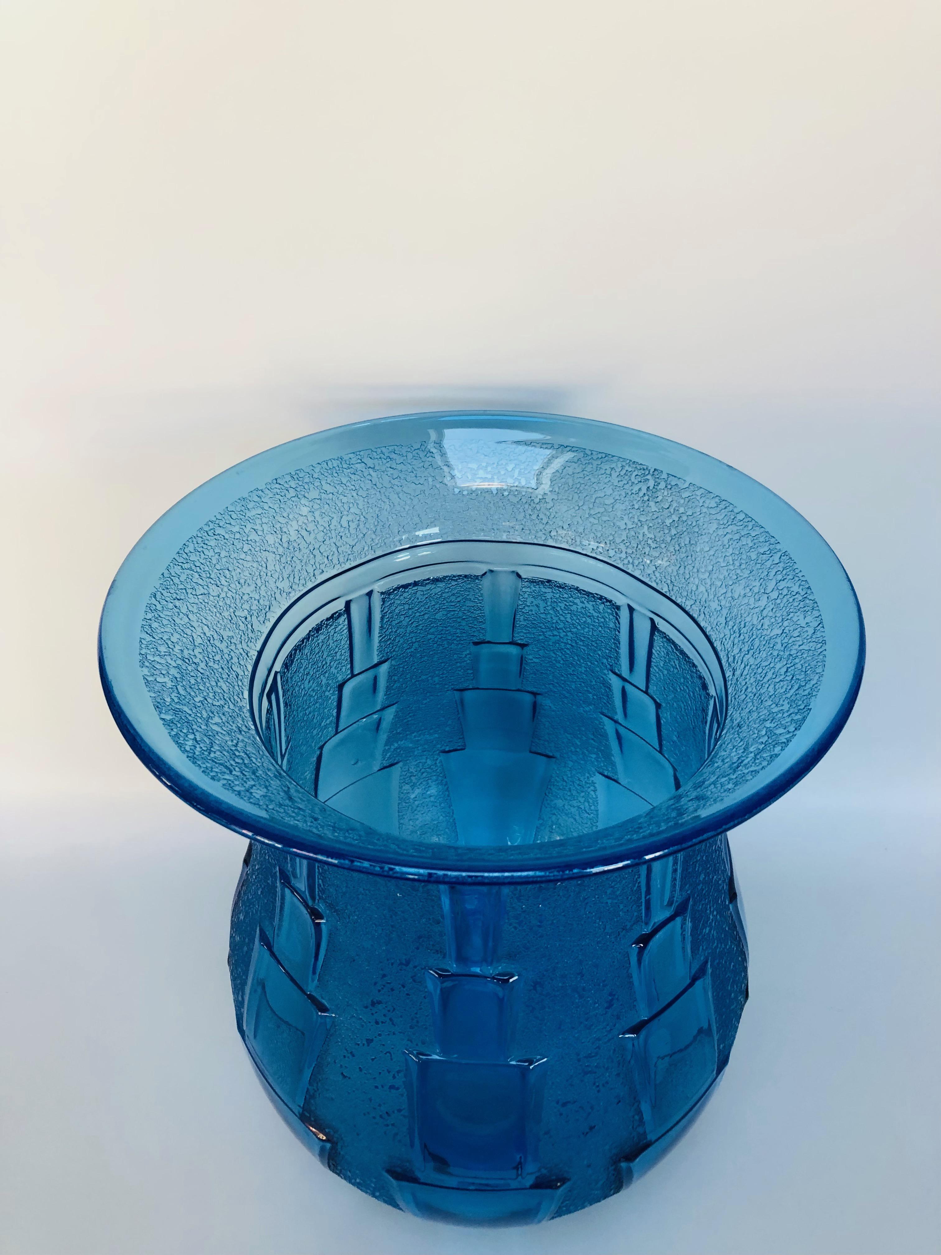 French Daum Nancy Blue Art Deco Vase For Sale