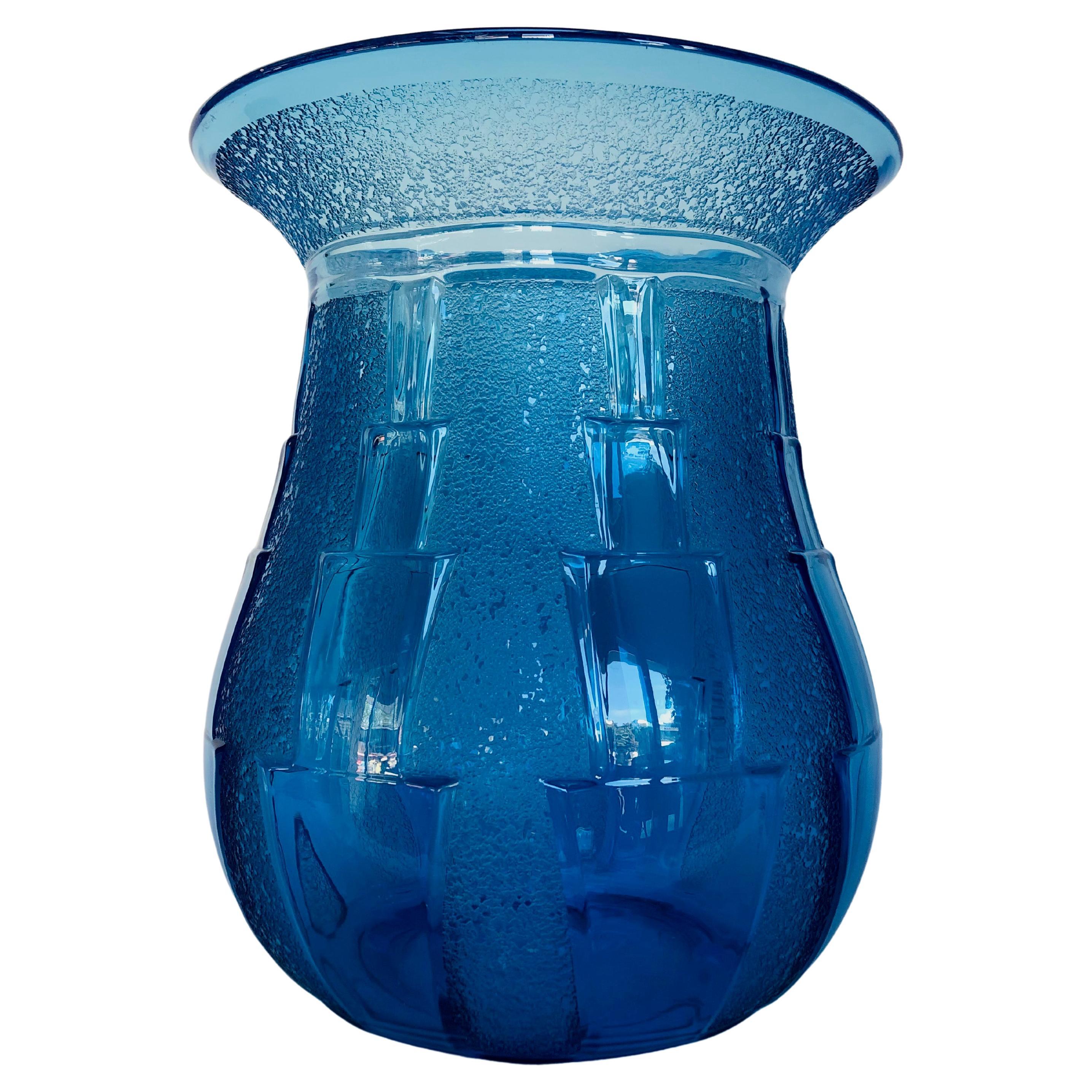 Daum Nancy Blue Art Deco Vase For Sale