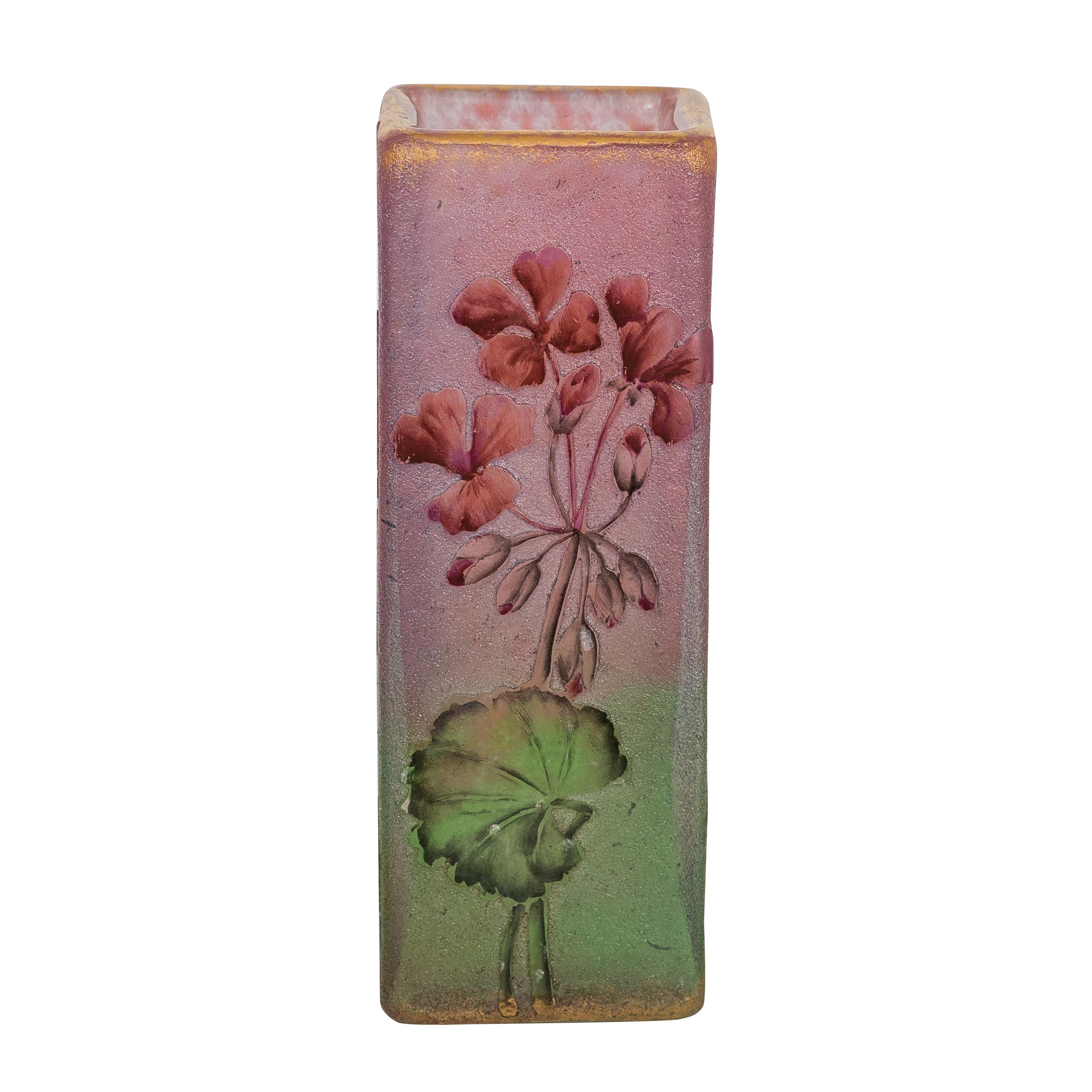 Vase aus Kamee- und Emaille-Glas von Daum Nancy (Frühes 20. Jahrhundert) im Angebot
