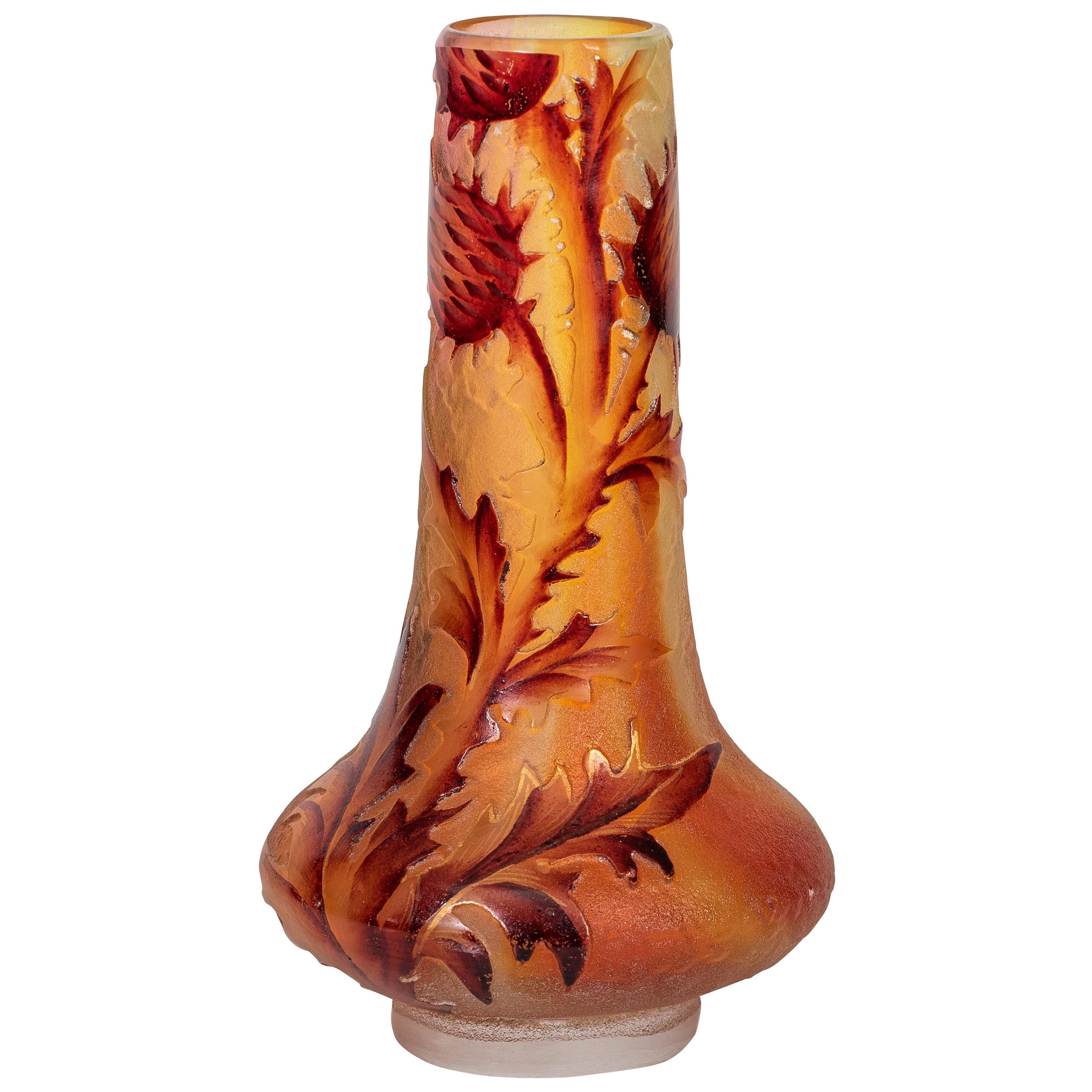 Daum Nancy Cameo and Enamel Glass Vase, France, circa 1910 For Sale