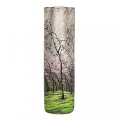Daum Nancy Cameo and Enamel Glass Vase France, Rain Scene, circa 1910