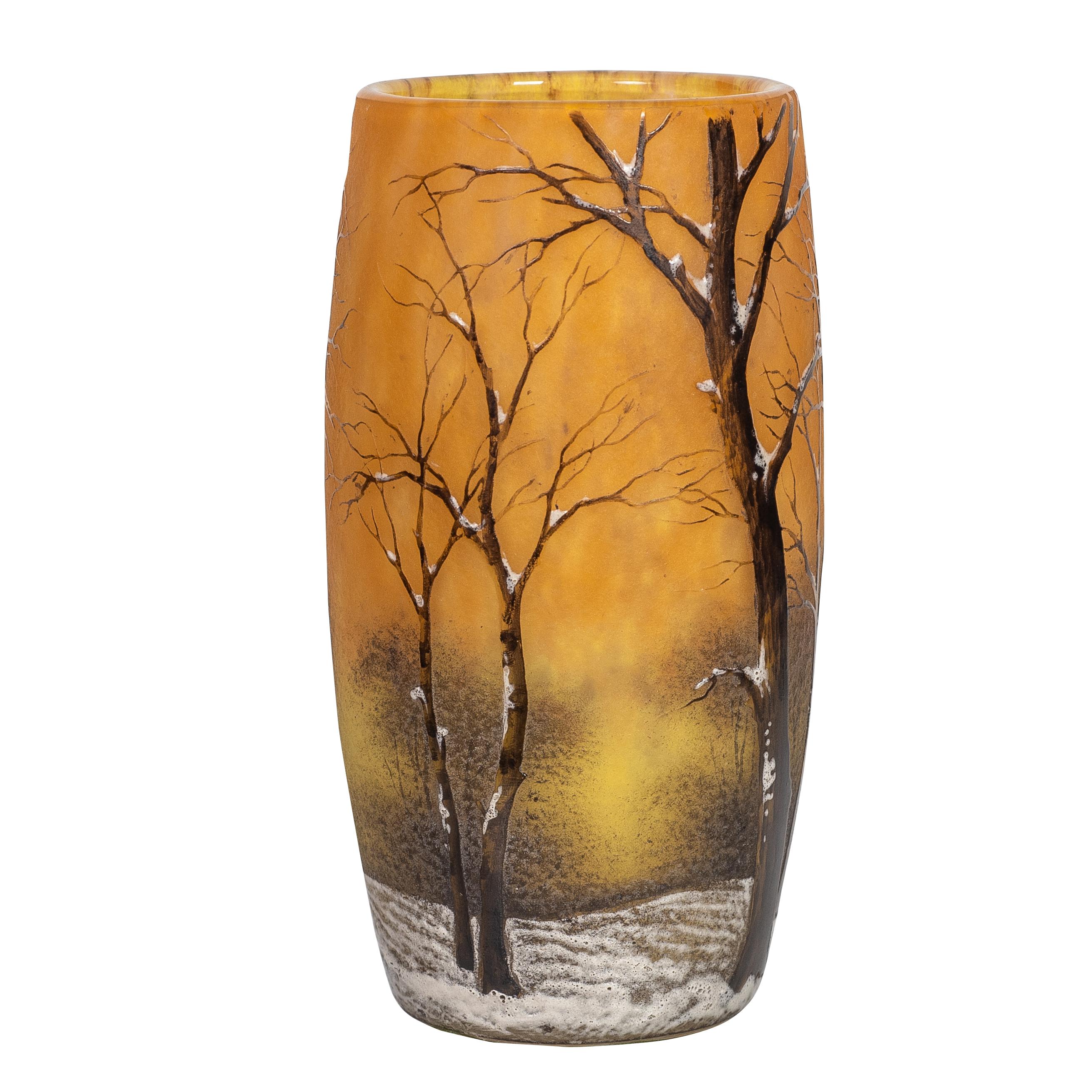 Daum Nancy Cameo and Enamel 'Winter Landscape' Glass Vase 2