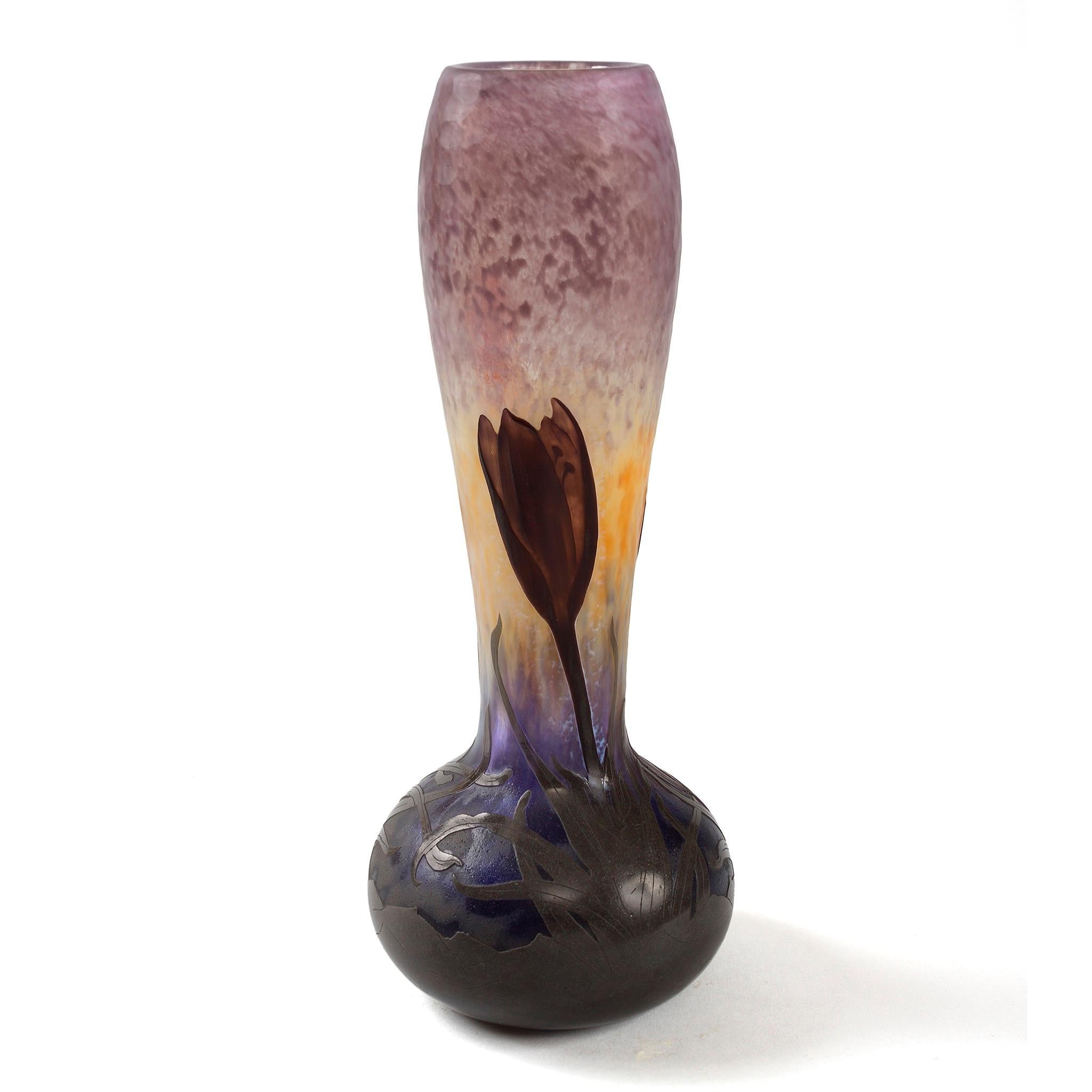A French wheel certainly carved this cameo and martelé glass 