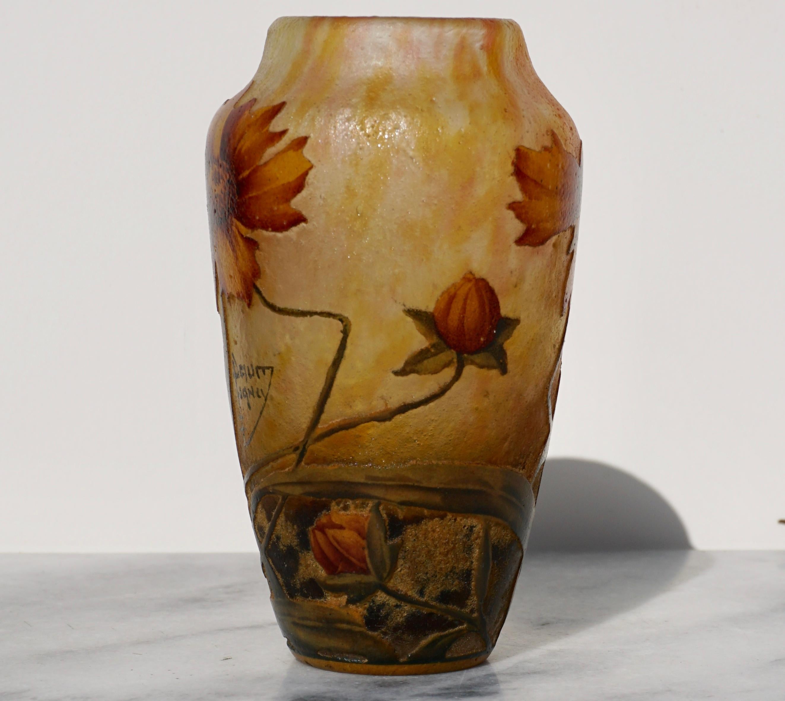 Carved Daum Nancy Cameo Enameled Art Nouveau Vase