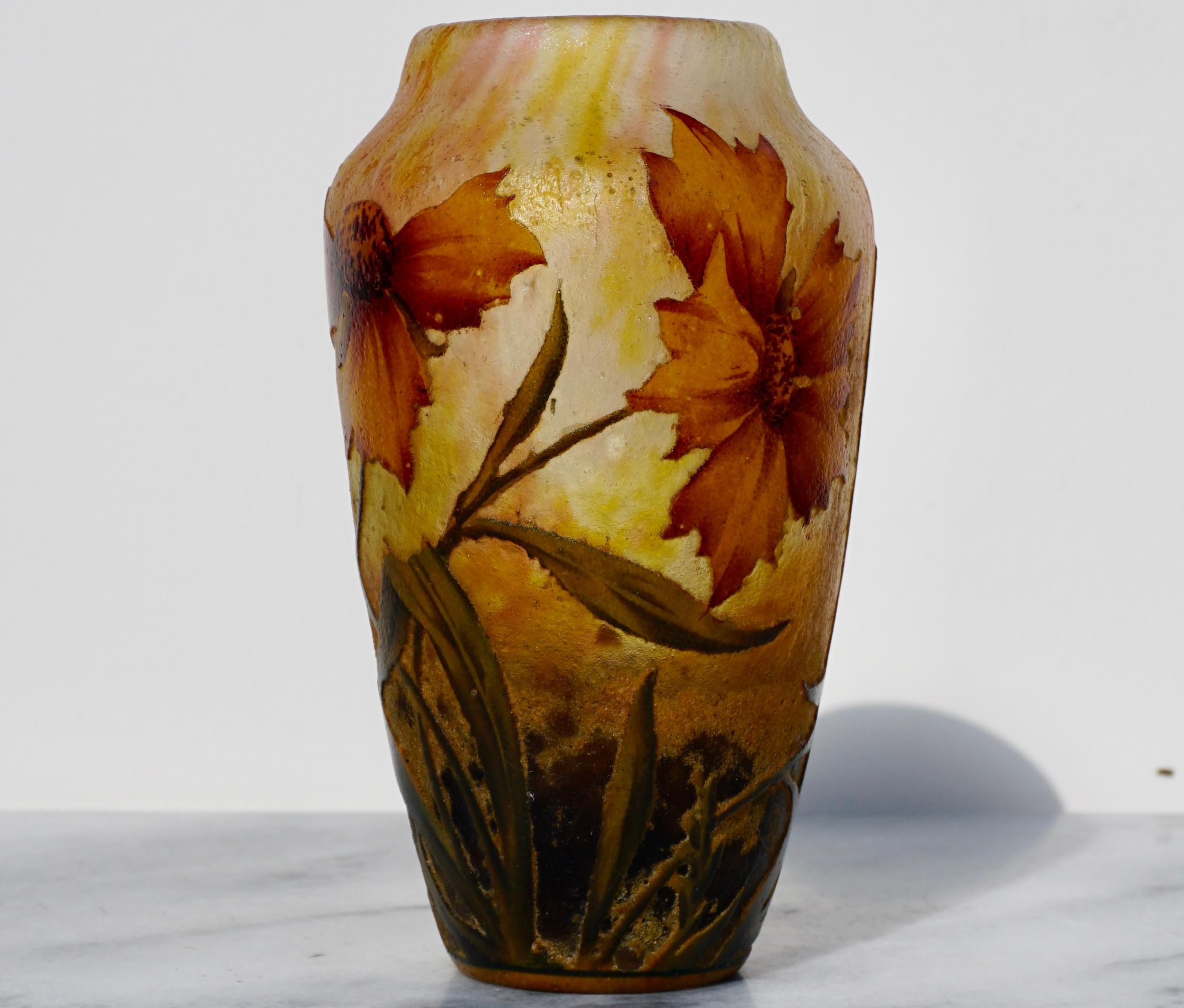 Daum Nancy Cameo Enameled Art Nouveau Vase In Excellent Condition In Dallas, TX