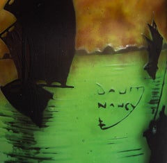 Daum Nancy Cameo Glass Vase, Decorated with Ancient Chinese Sailing Ships