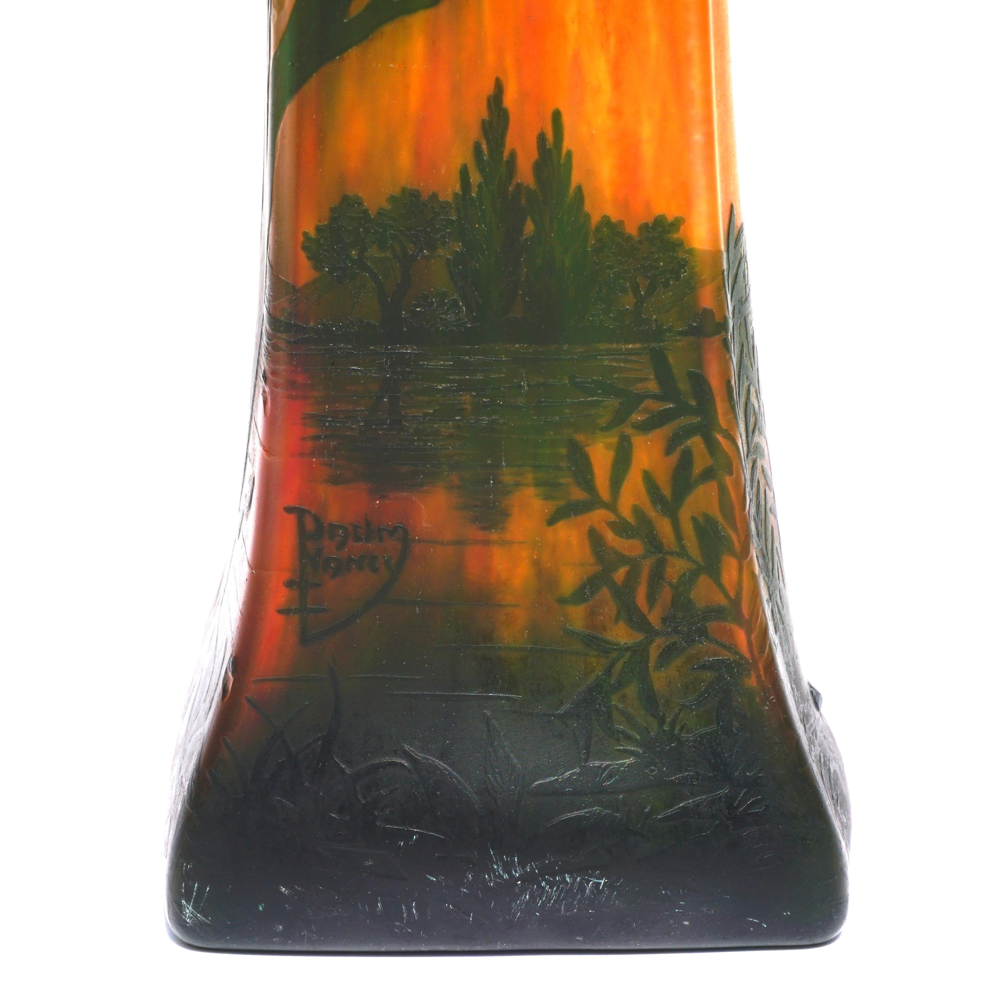 Carved Daum Nancy Cameo Scenic Art Nouveau Vase For Sale