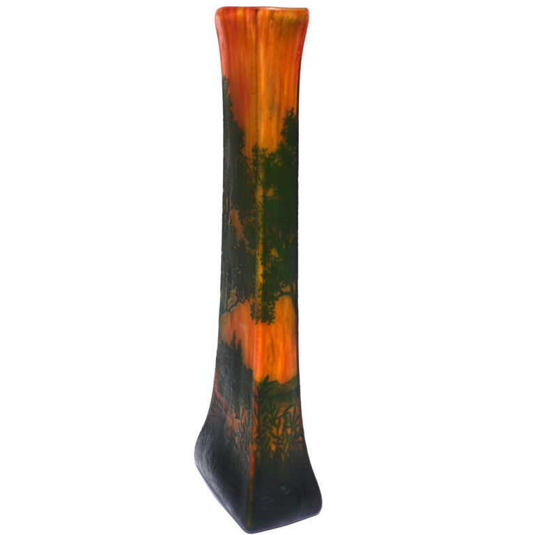 Art Glass Daum Nancy Cameo Scenic Art Nouveau Vase For Sale