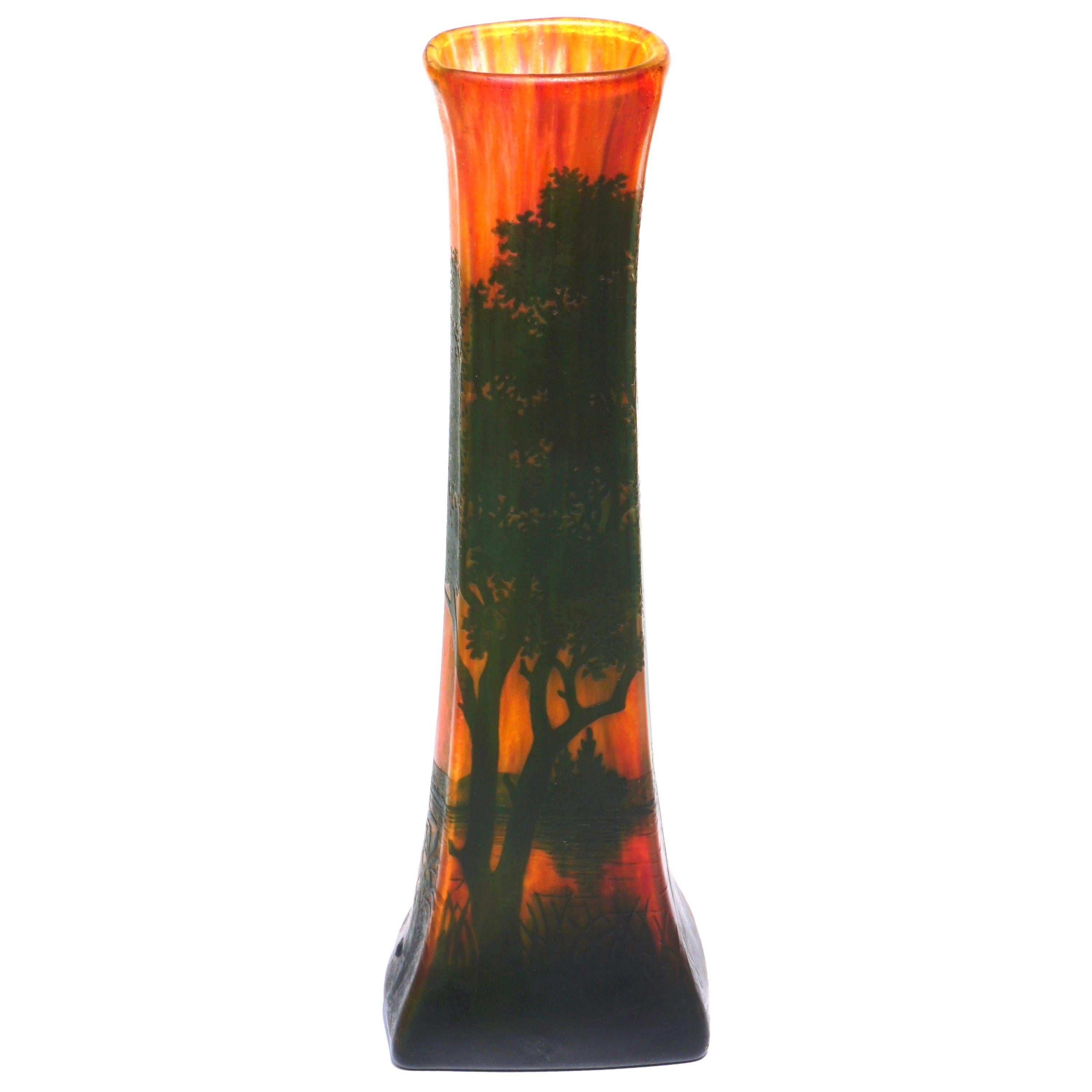 Daum Nancy Cameo Scenic Art Nouveau Vase For Sale