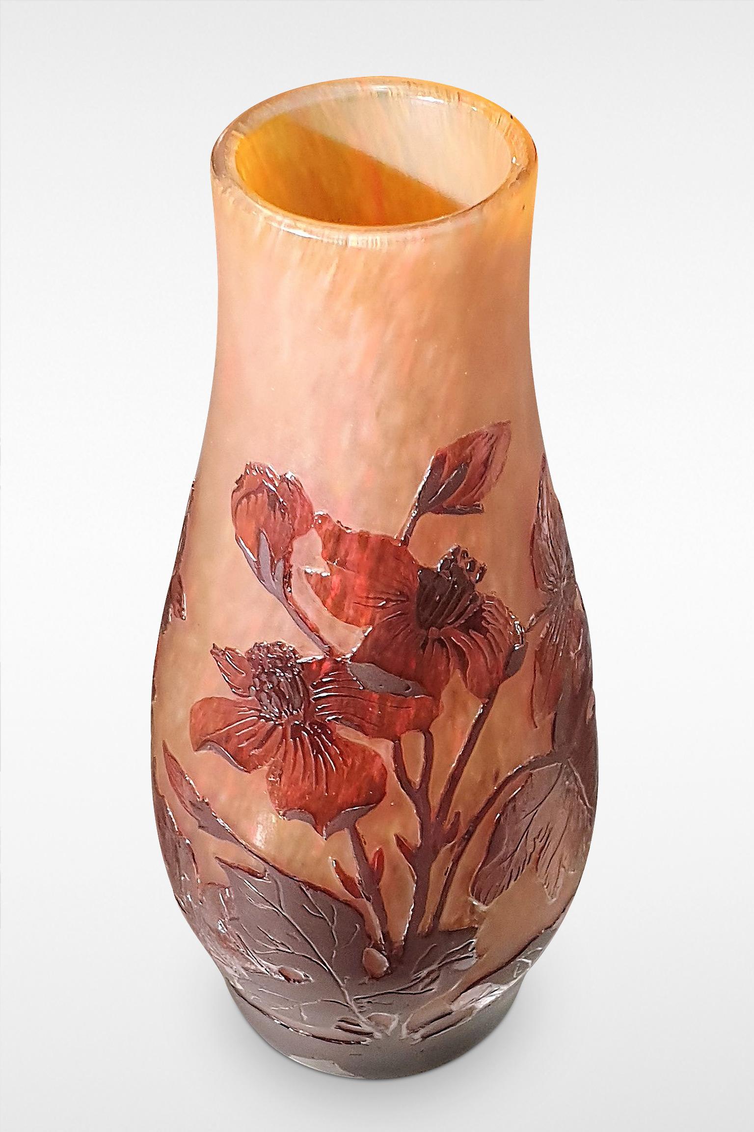 French Daum Nancy Dahlias Vase For Sale