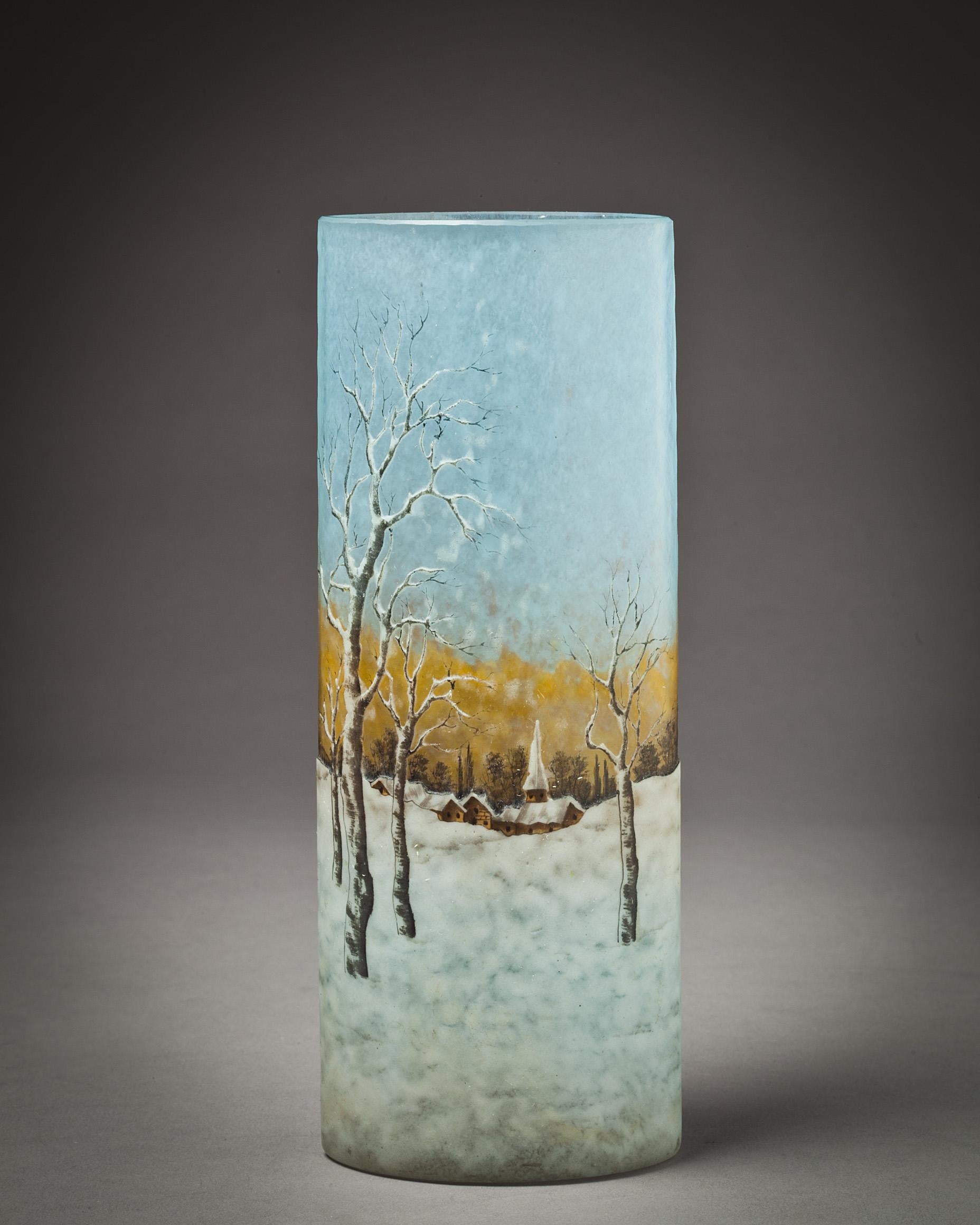 Francese Vaso Daum Nancy Dutch Landscape, 1900 circa in vendita