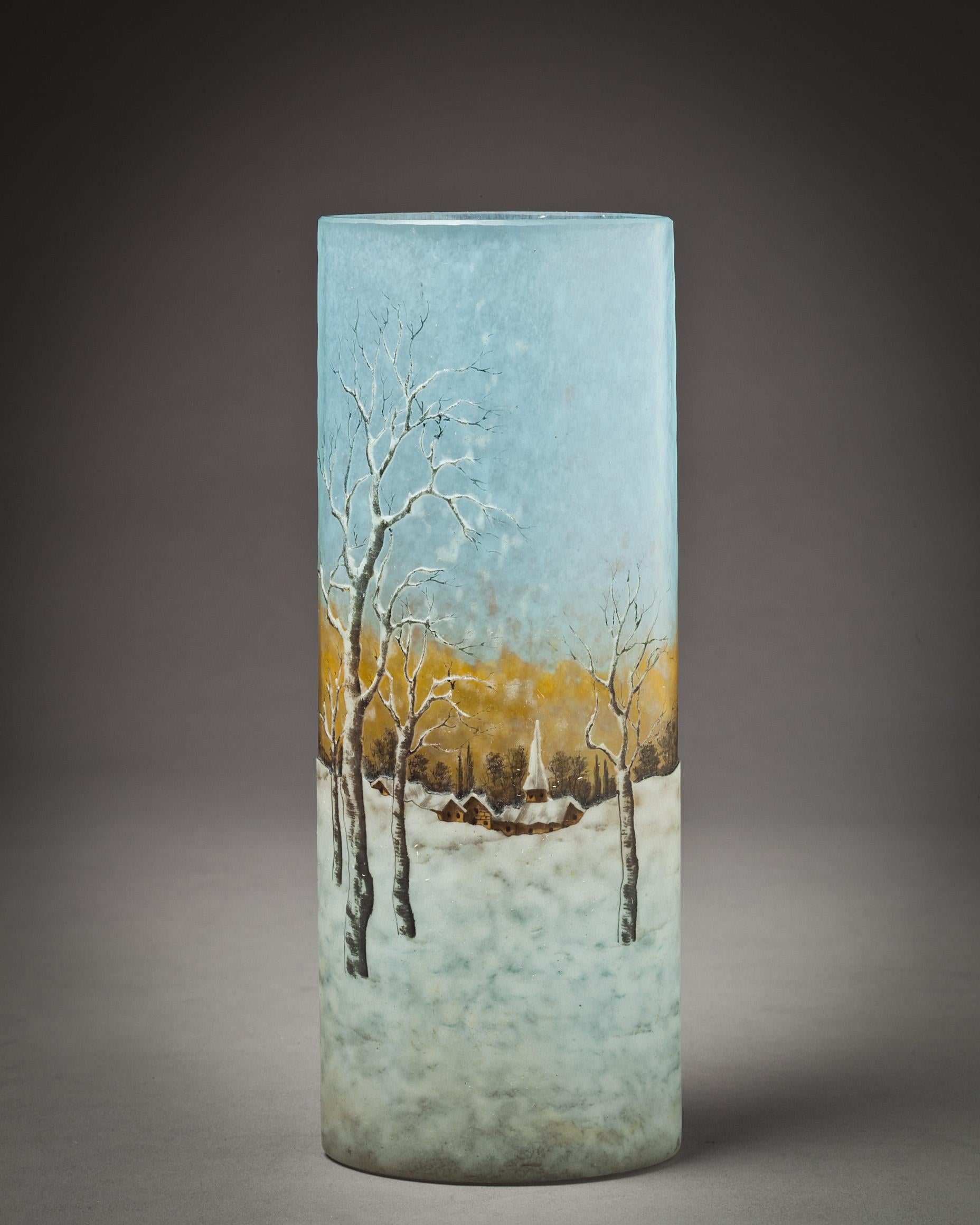 French Daum Nancy Dutch Landscape Vase, circa 1900 For Sale