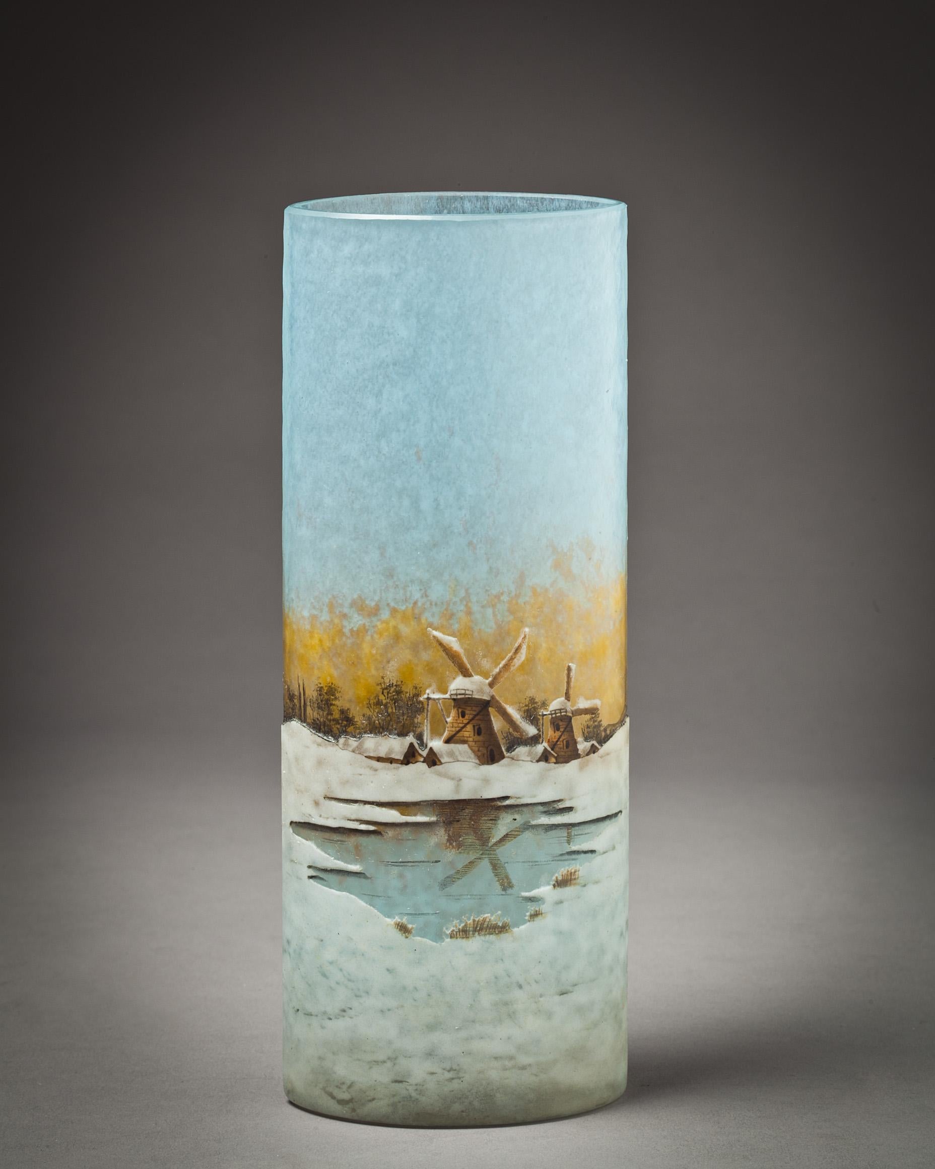 Daum Nancy Dutch Landscape Vase, circa 1900 In Excellent Condition For Sale In New York, NY