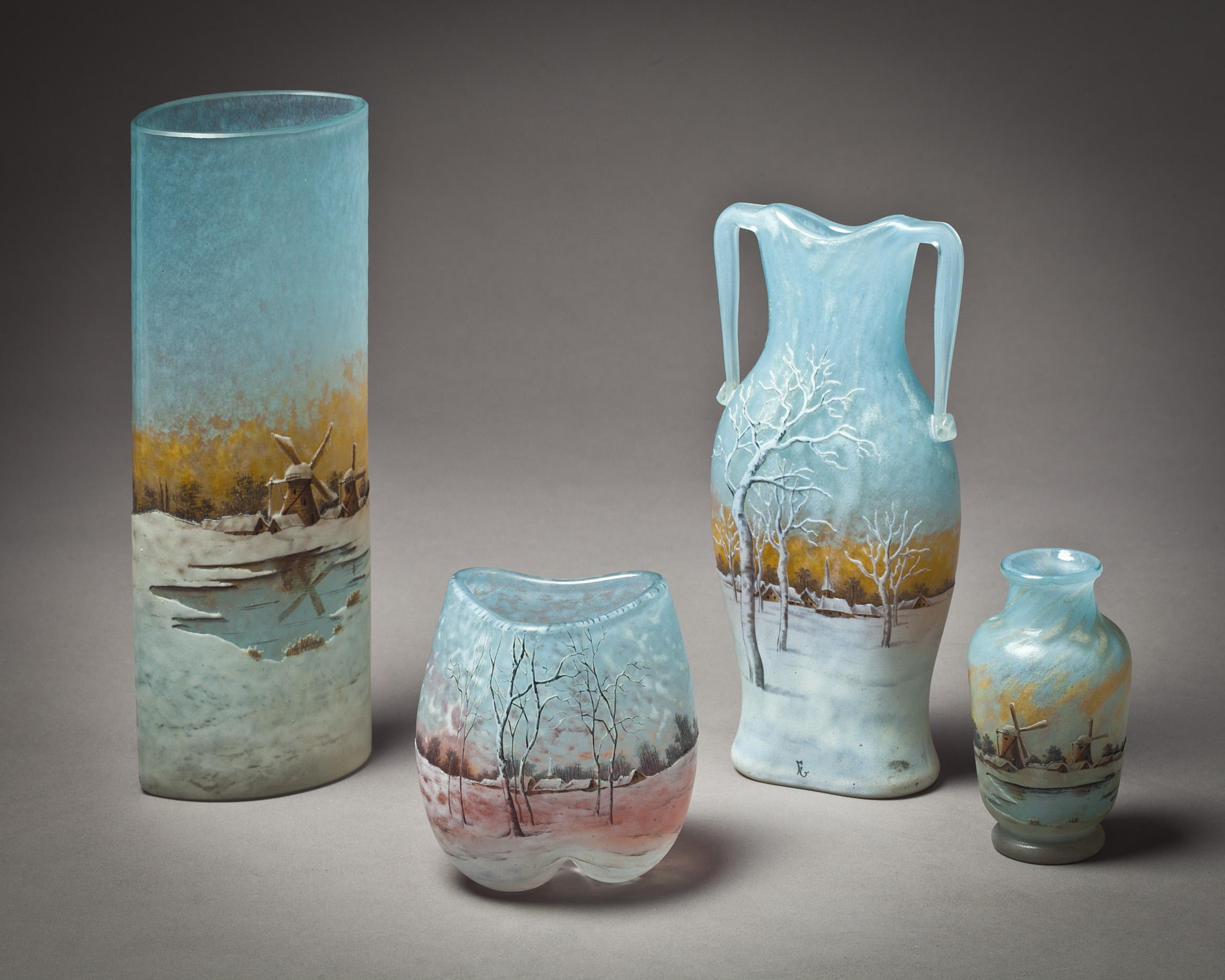 XX secolo Vaso Daum Nancy Dutch Landscape, 1900 circa in vendita