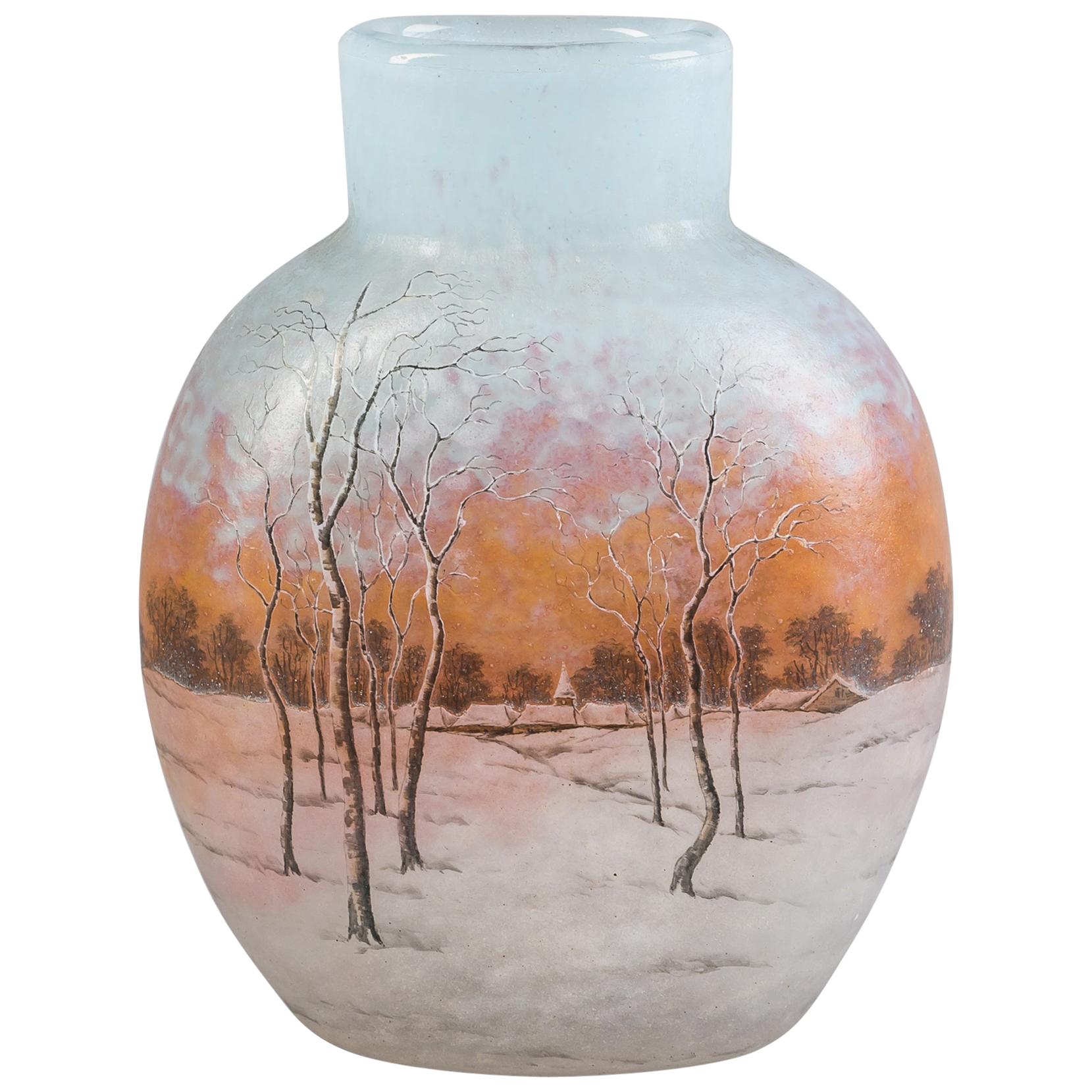 Daum Nancy Dutch Landscape Vase, circa 1900 For Sale