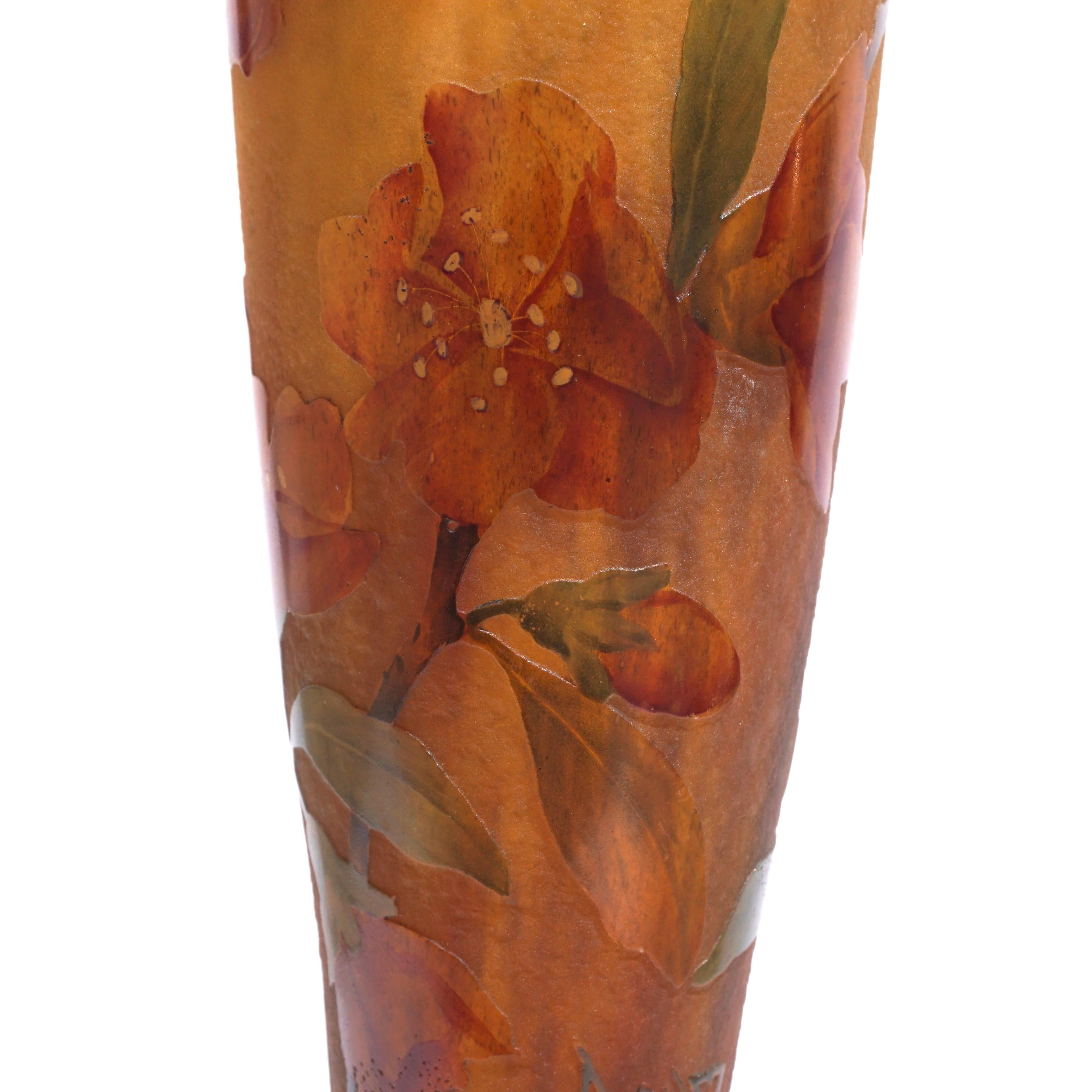 Carved Daum Nancy Enameled Floral Vase