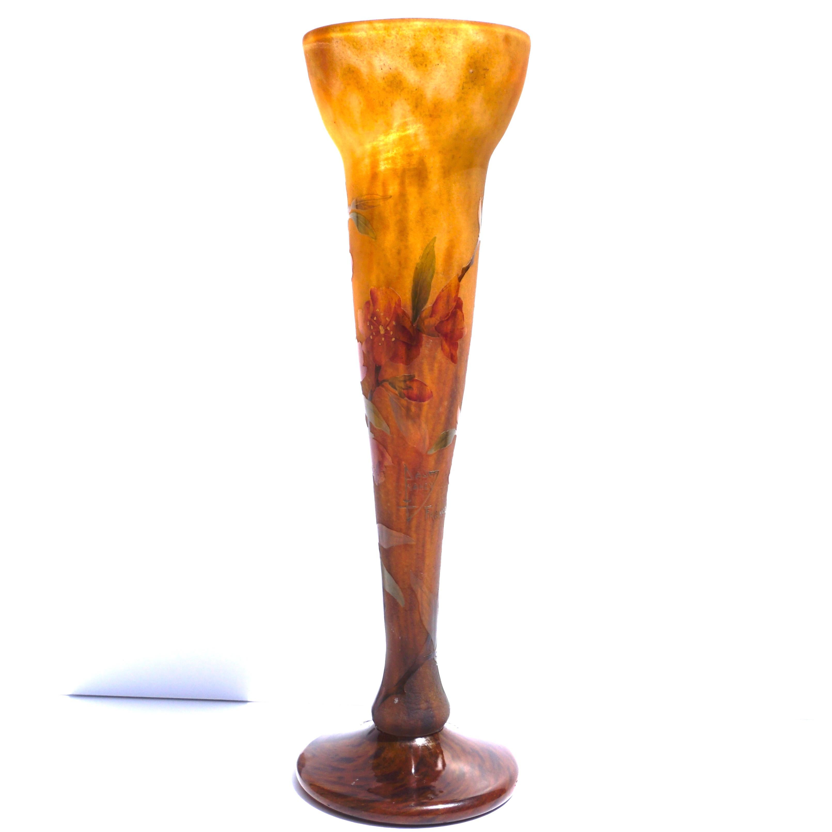 Art Glass Daum Nancy Enameled Floral Vase