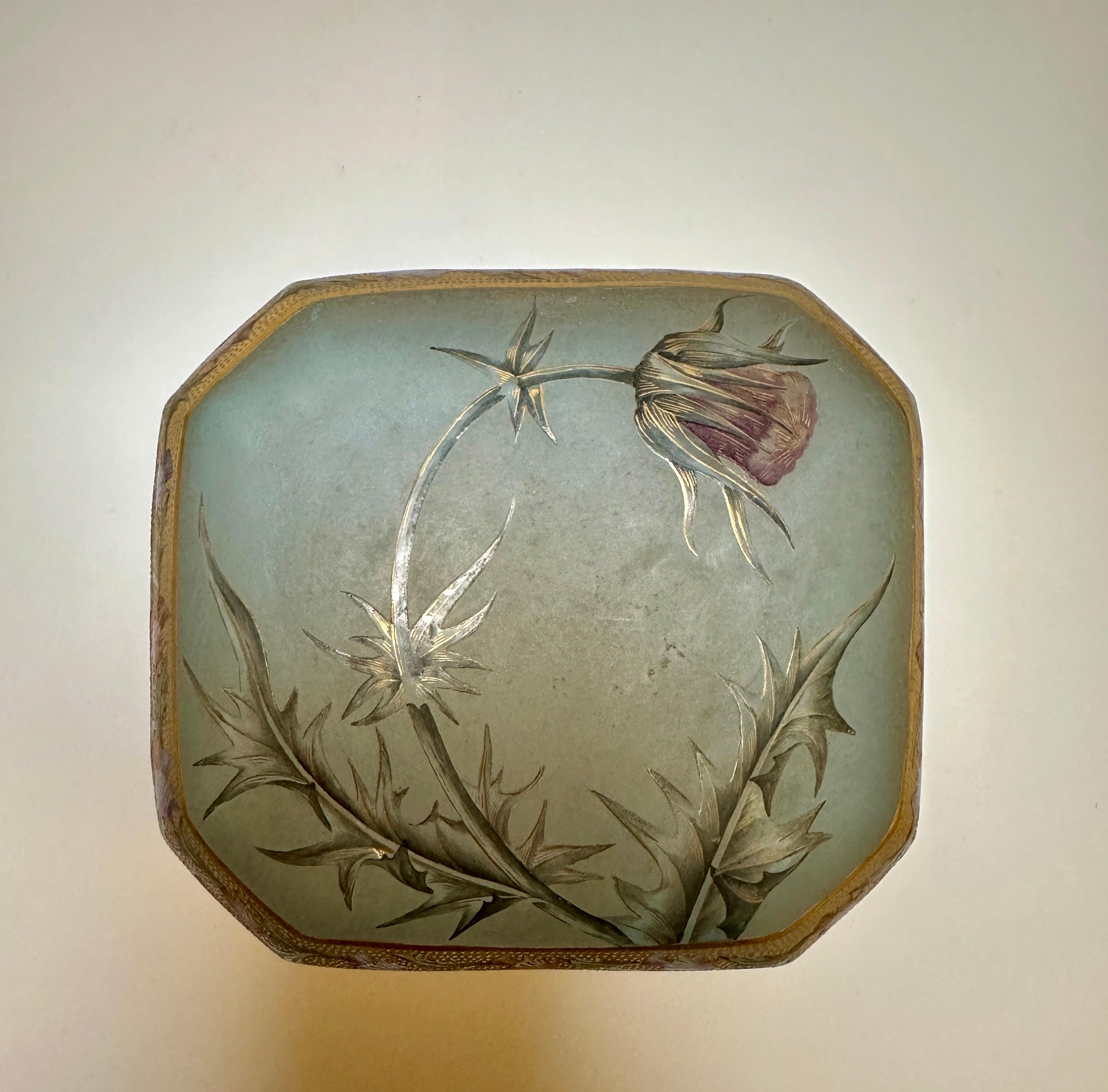 Art Glass Daum Nancy Enameled Glass Box, circa 1910 For Sale