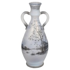 Daum Nancy Enameled Opalescent Glass Two-Handled "Dutch Landscape" Vase