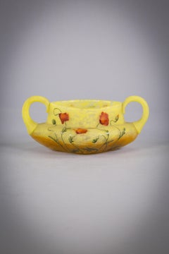 Daum Nancy Enameled Two Handled Bowl, circa 1900