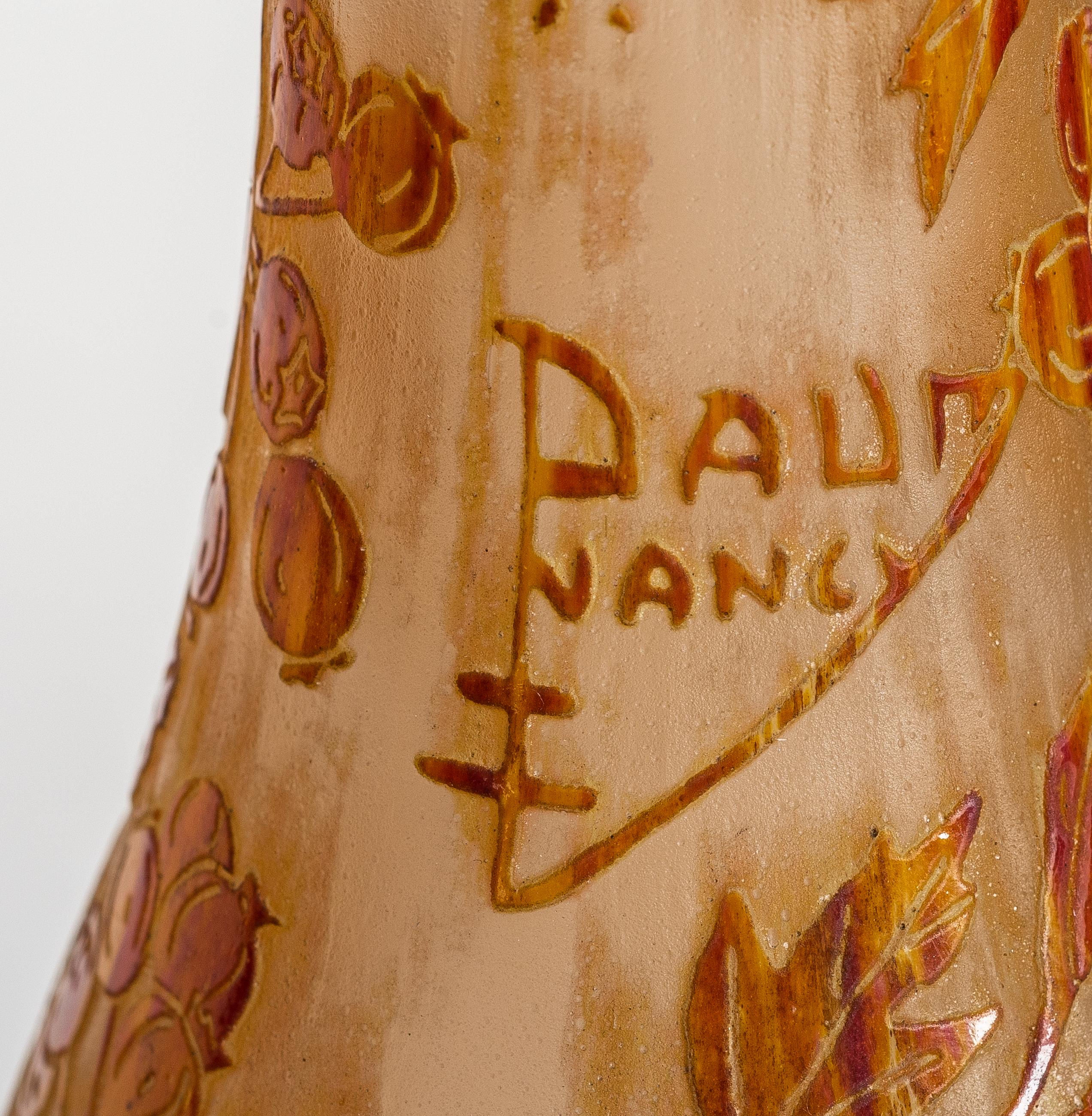 Early 20th Century Daum Nancy Enamelled and Acid Etched Glass Vase, 