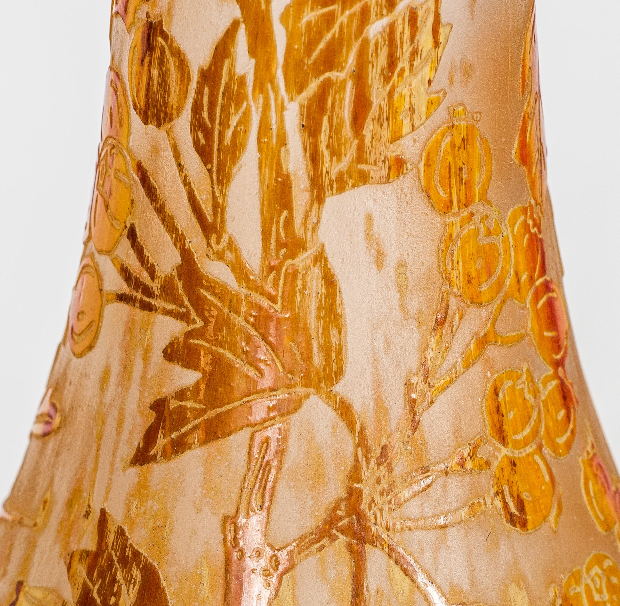 Daum Nancy Enamelled and Acid Etched Glass Vase, 