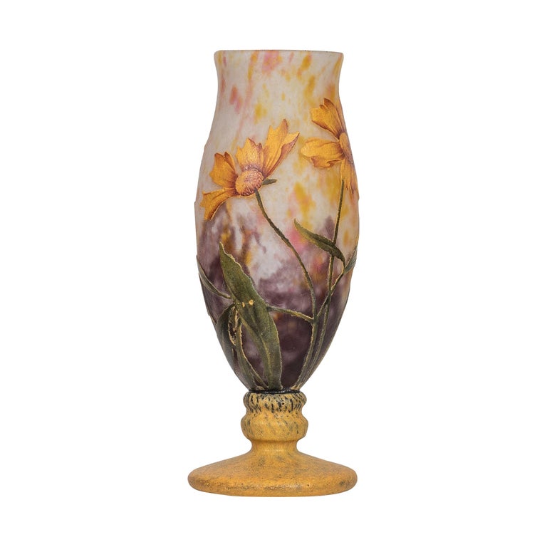 Daum Nancy Enameled and Cameo Glass Vase For Sale