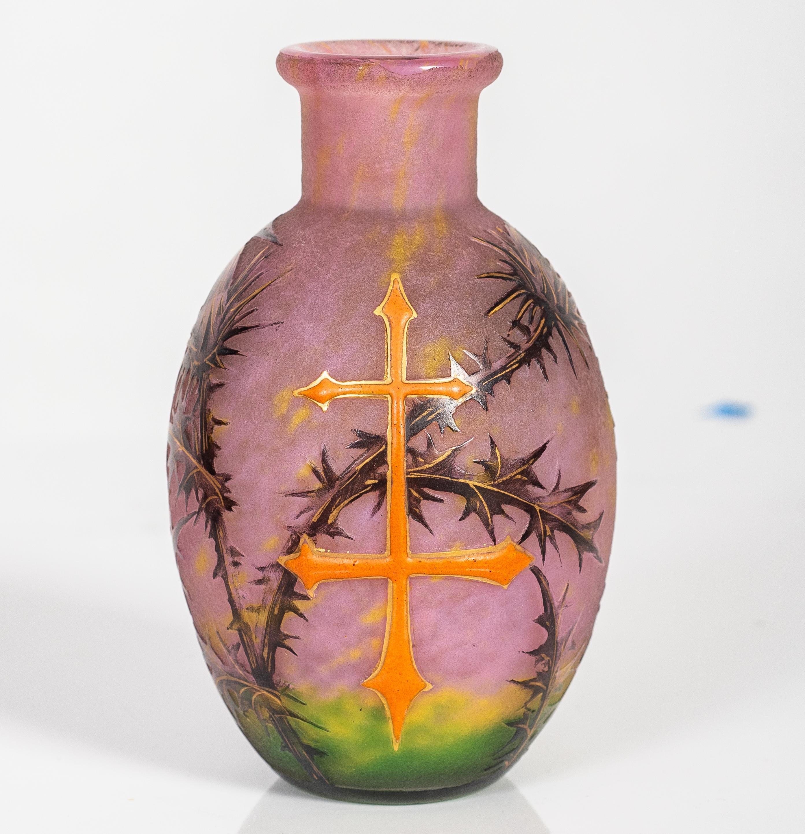 Daum Nancy Enameled and Internally Decorated Glass Vase, 