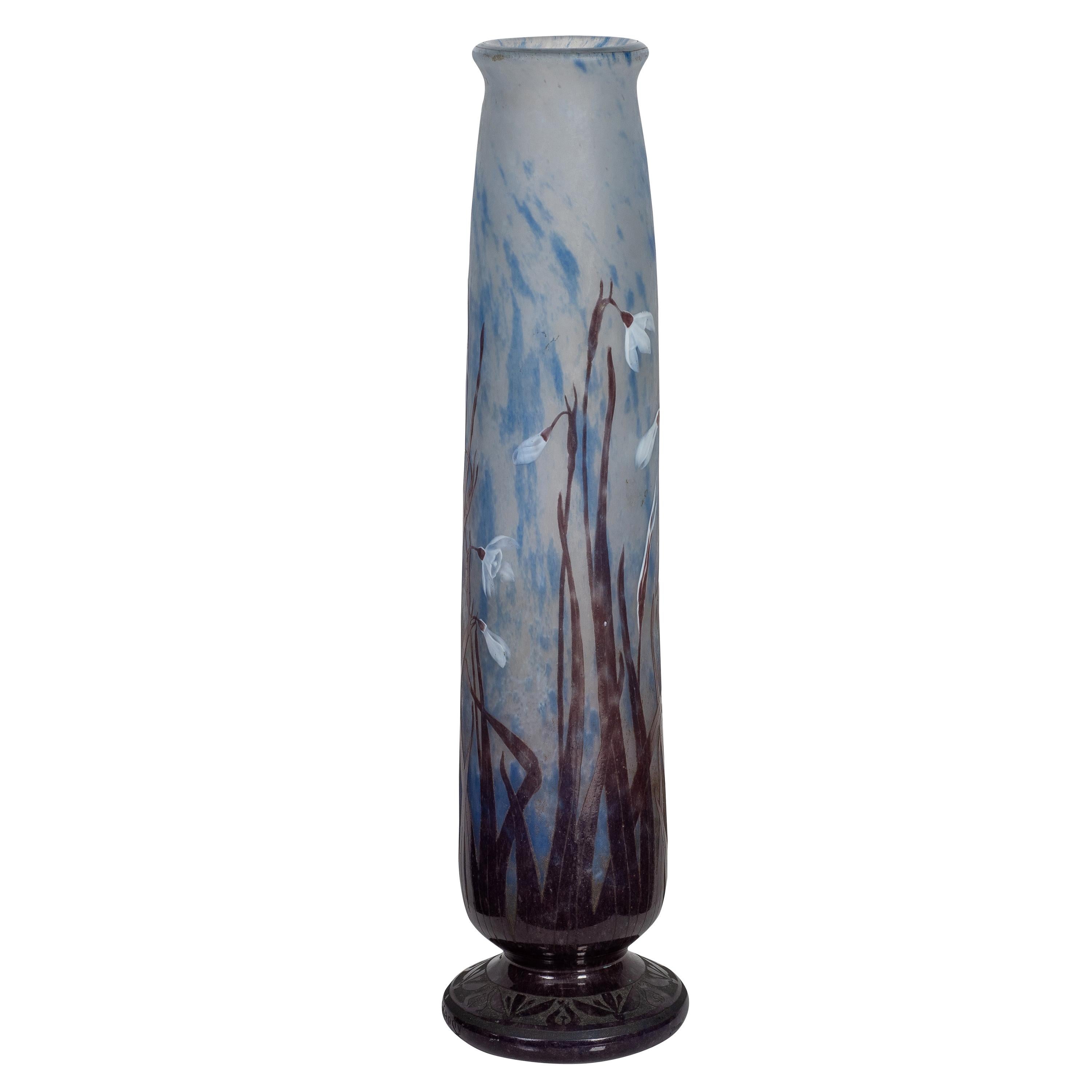 Daum Nancy Enamelled and Internally Decorated Glass Vase For Sale