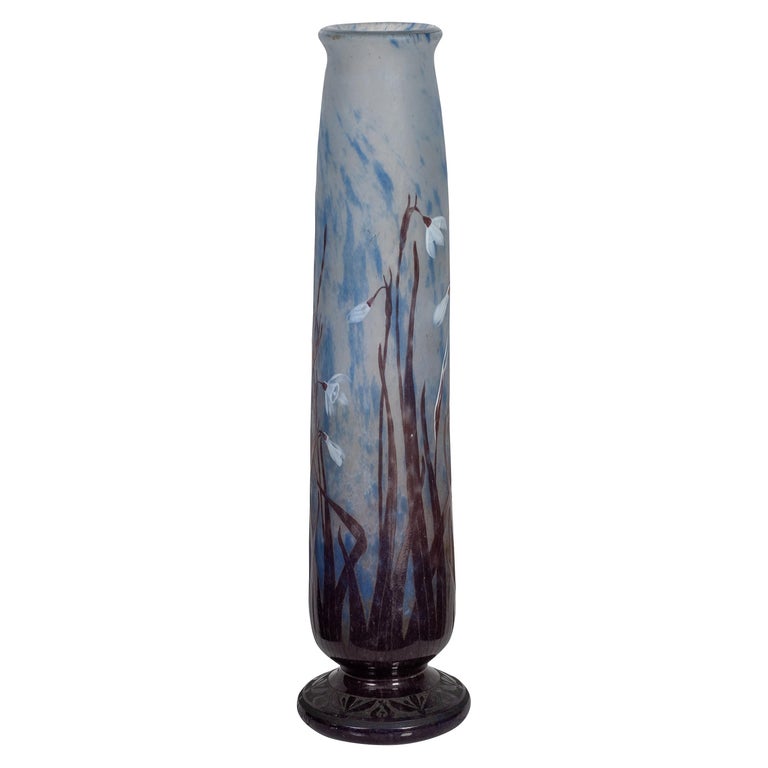 Daum Nancy Enamelled and Internally Decorated Glass Vase For Sale at