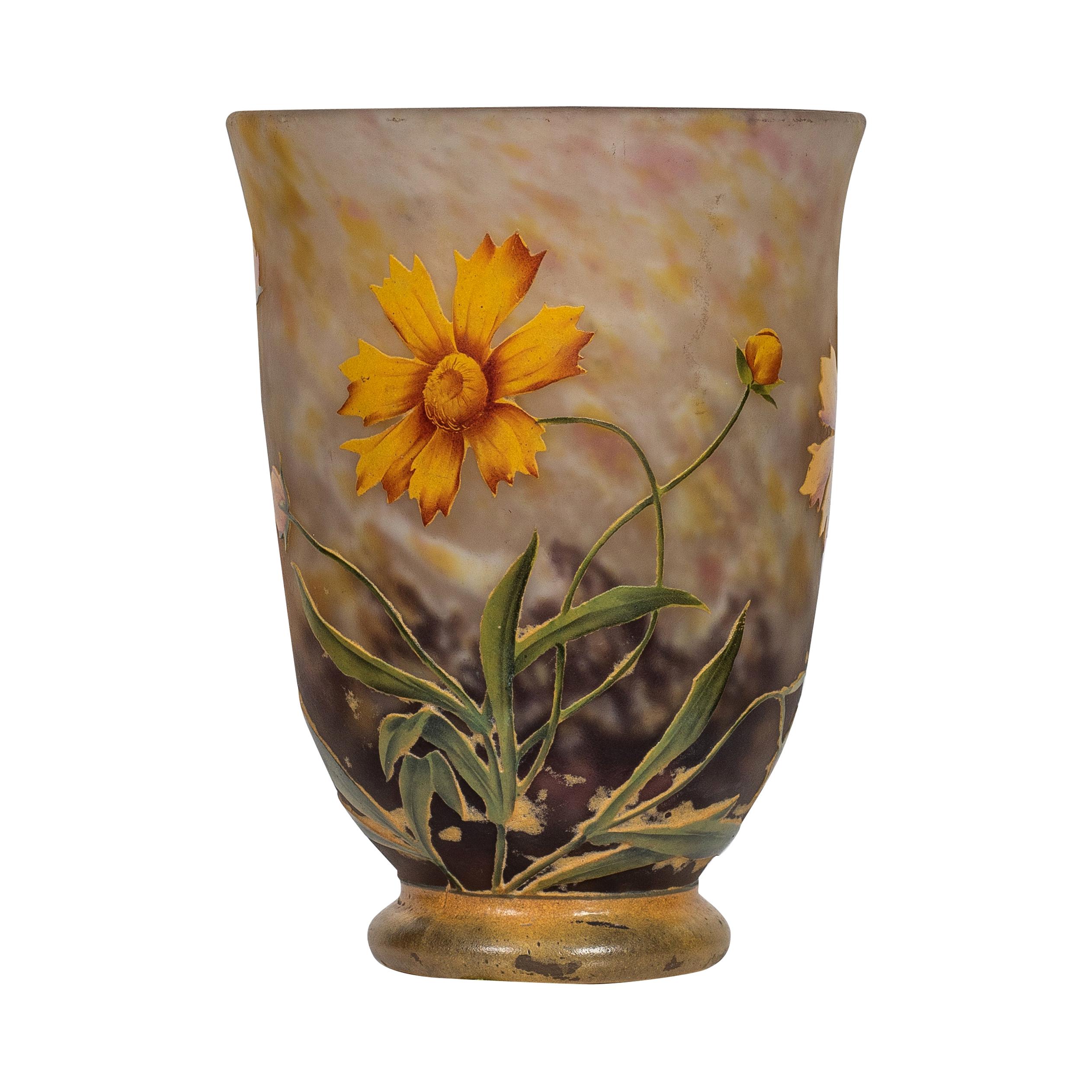 Daum Nancy Enamelled and Internally Decorated Glass Vase, France circa 1900-1910 For Sale
