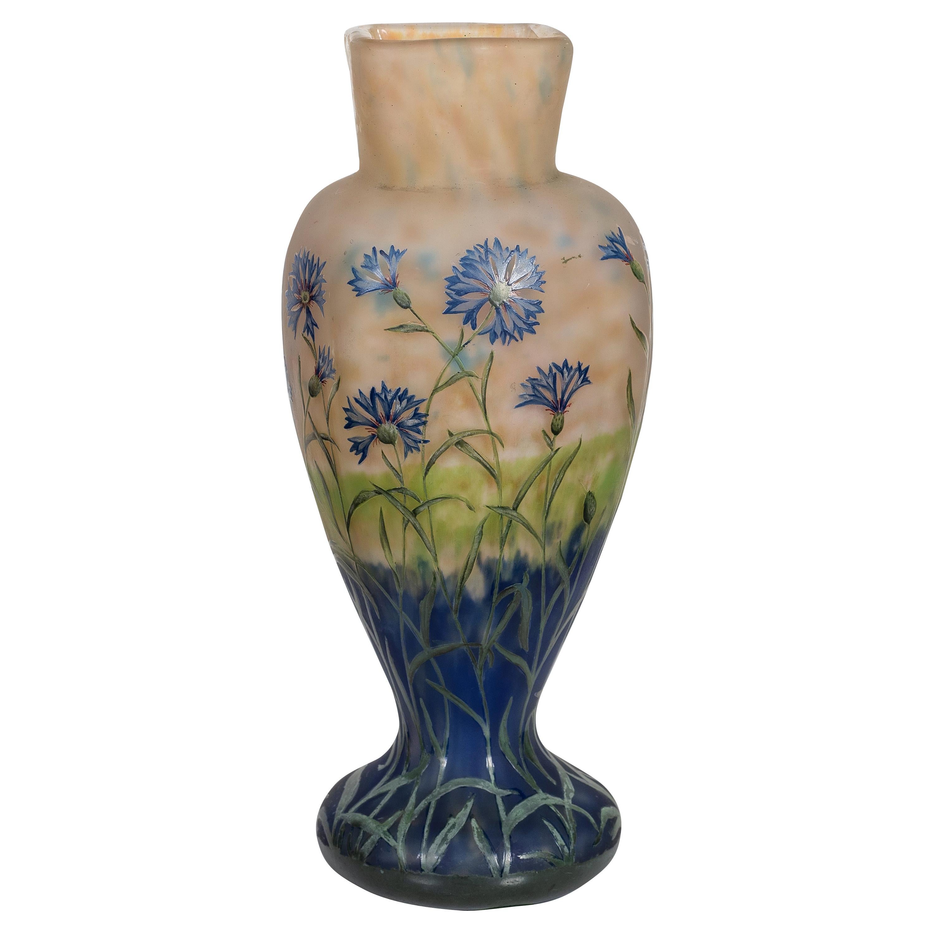 Daum Nancy Enameled and Internally Decorated Glass Vase, France For Sale