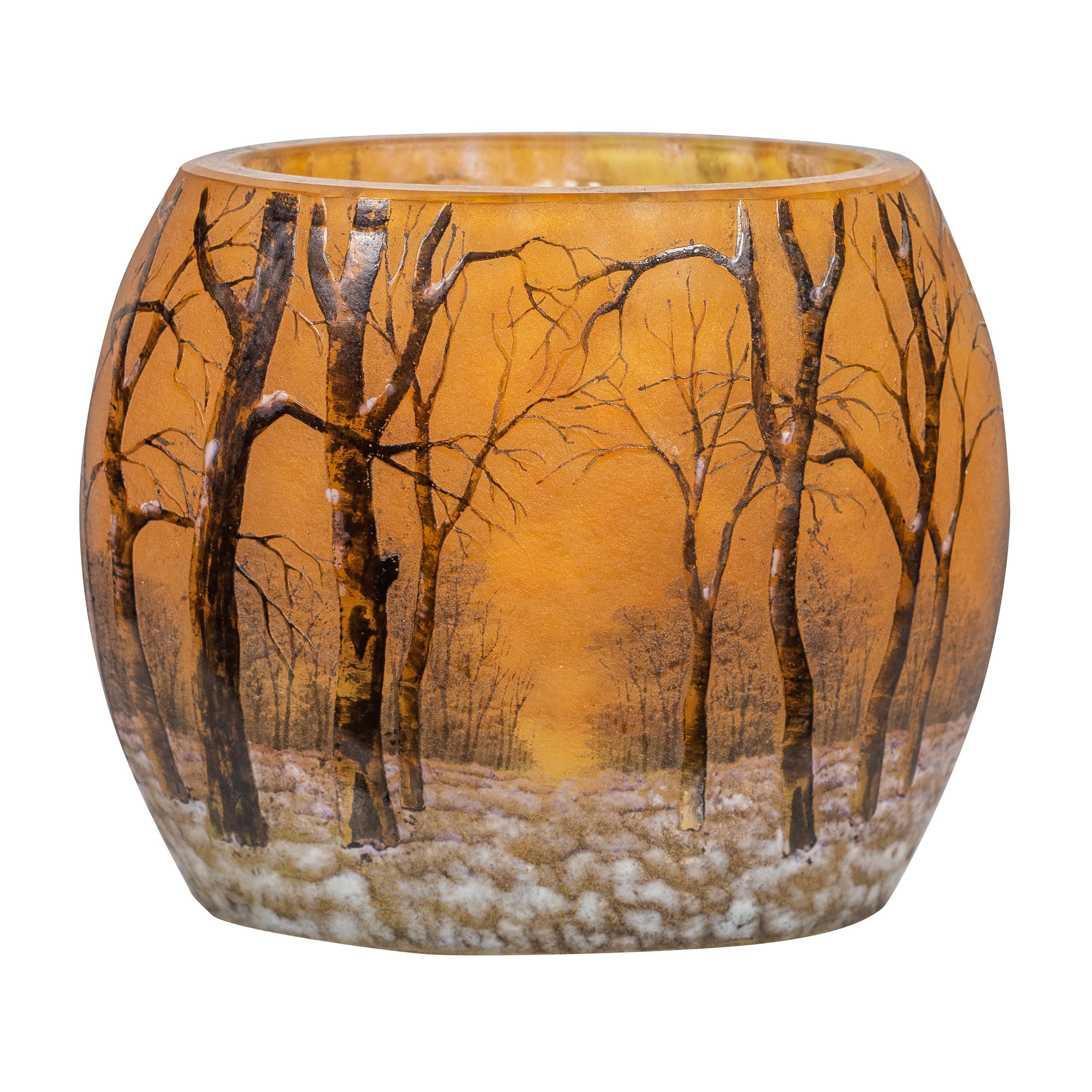 Daum Nancy Enameled and Internally Decorated Glass Vase, "Winter Landscape"