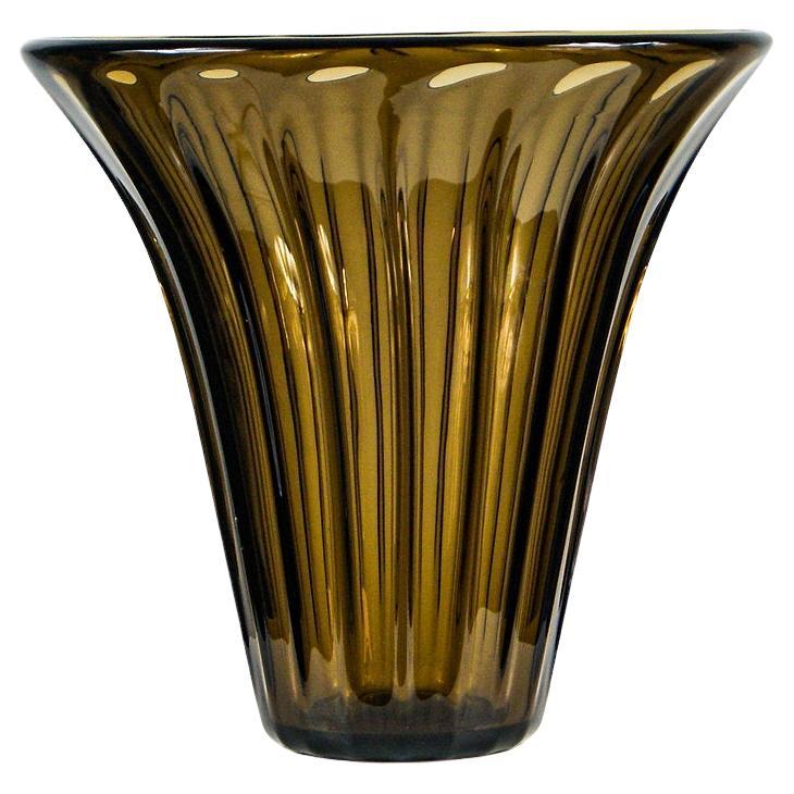 Art Deco Daum Nancy France 1930s Amber Glass Crystal Vase 4.25kg For Sale