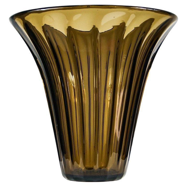 Daum Nancy France 1930s Amber Glass Crystal Vase 4.25kg For Sale