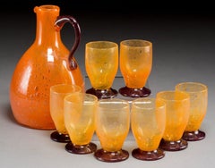 Daum Nancy France Art Deco Pitcher and Glass Cordials Set, 1930