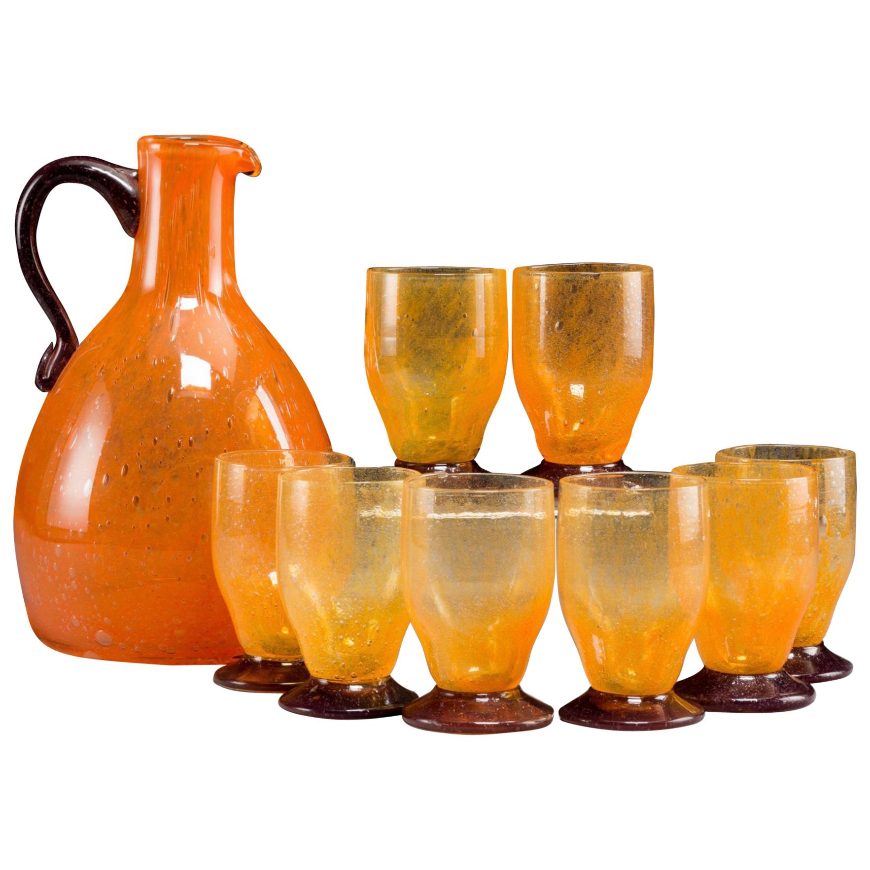 Daum Nancy France Art Deco Pitcher and Glass Cordials Set, 1930