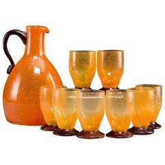 Vintage Daum Nancy France Art Deco Pitcher and Glass Cordials Set, 1930