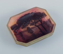 Daum, Nancy, France. Art Glass Bowl. Landscape Motif with Sailboats.