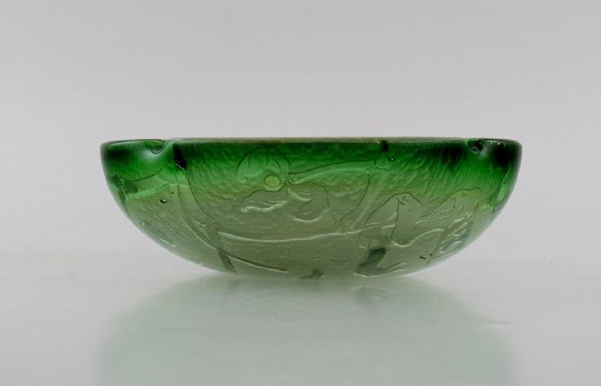 French Daum Nancy, France, Art Nouveau Bowl in Green Mouth Blown Art Glass For Sale