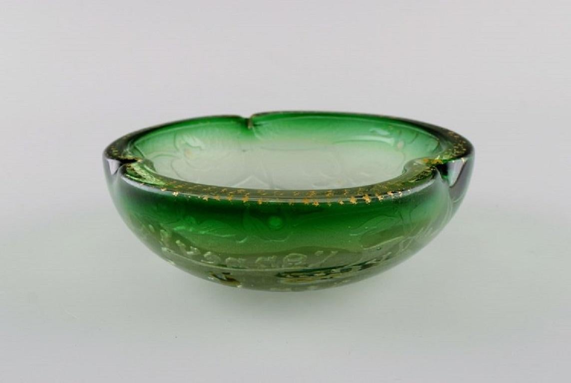 Daum Nancy, France, Art Nouveau Bowl in Green Mouth Blown Art Glass For Sale 1
