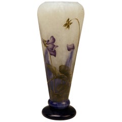 Daum Nancy France Art Nouveau Early Vase with Violets Flowers Made, circa 1895
