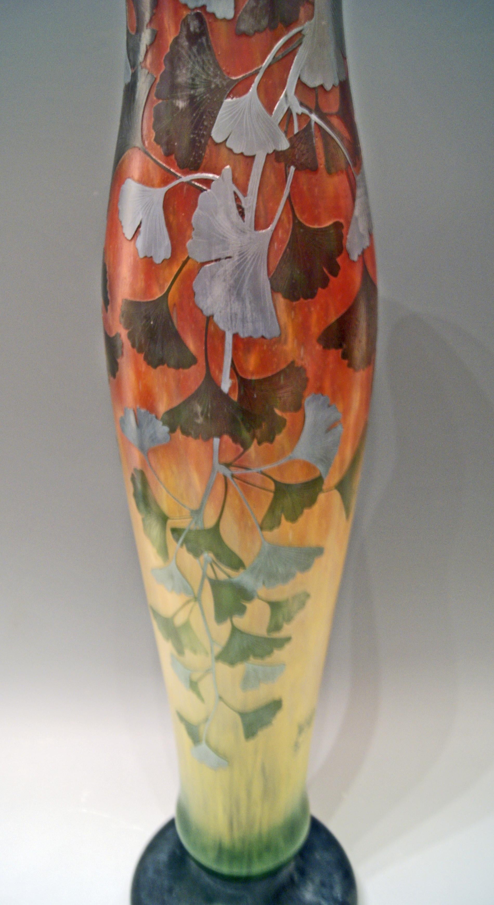 Daum Nancy France Art Nouveau Huge Vase Gingko Leaves, circa 1900 2