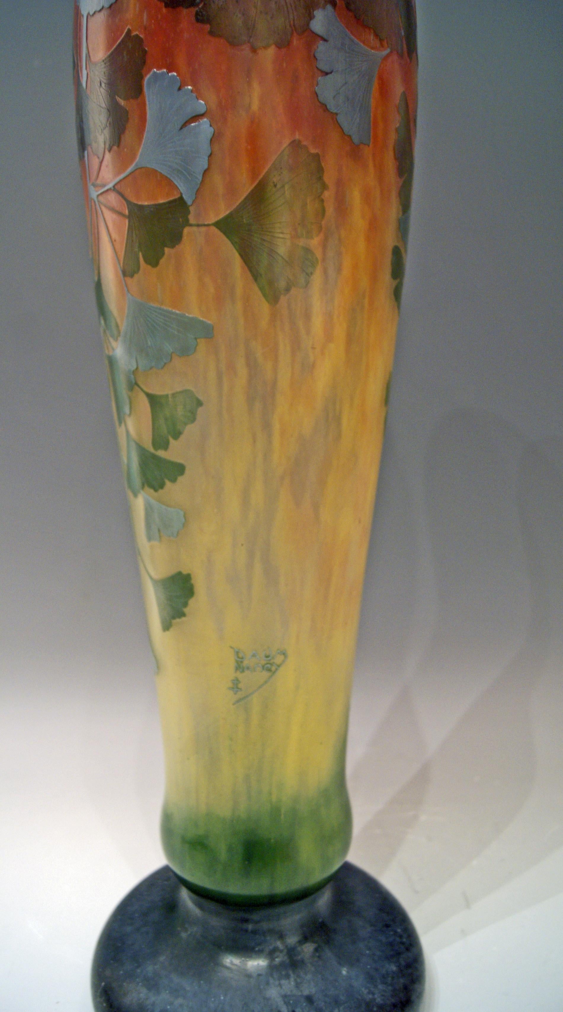 Daum Nancy France Art Nouveau Huge Vase Gingko Leaves, circa 1900 4