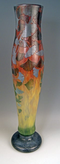 Daum Nancy France Art Nouveau Huge Vase Gingko Leaves, circa 1900