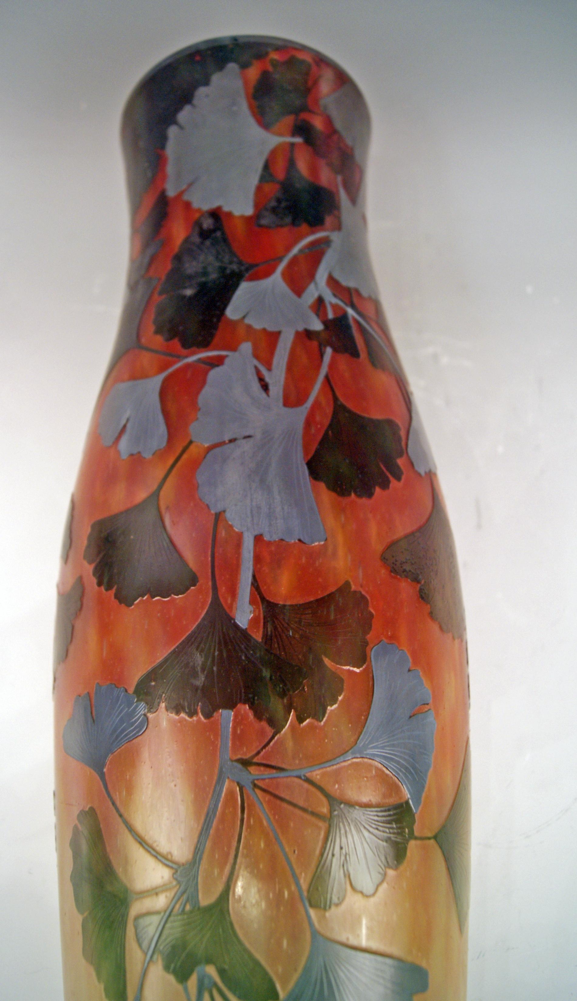 Daum Nancy France Art Nouveau Huge Vase Gingko Leaves, circa 1900 In Good Condition In Vienna, AT