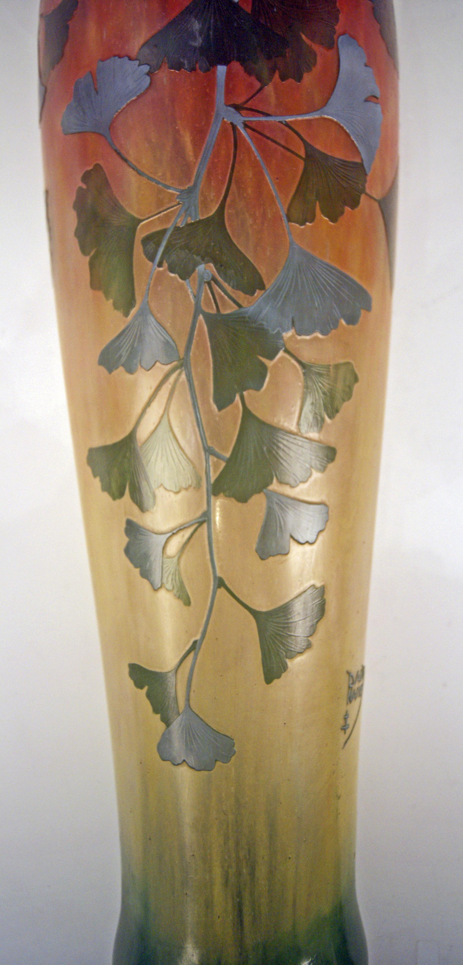 Early 20th Century Daum Nancy France Art Nouveau Huge Vase Gingko Leaves, circa 1900